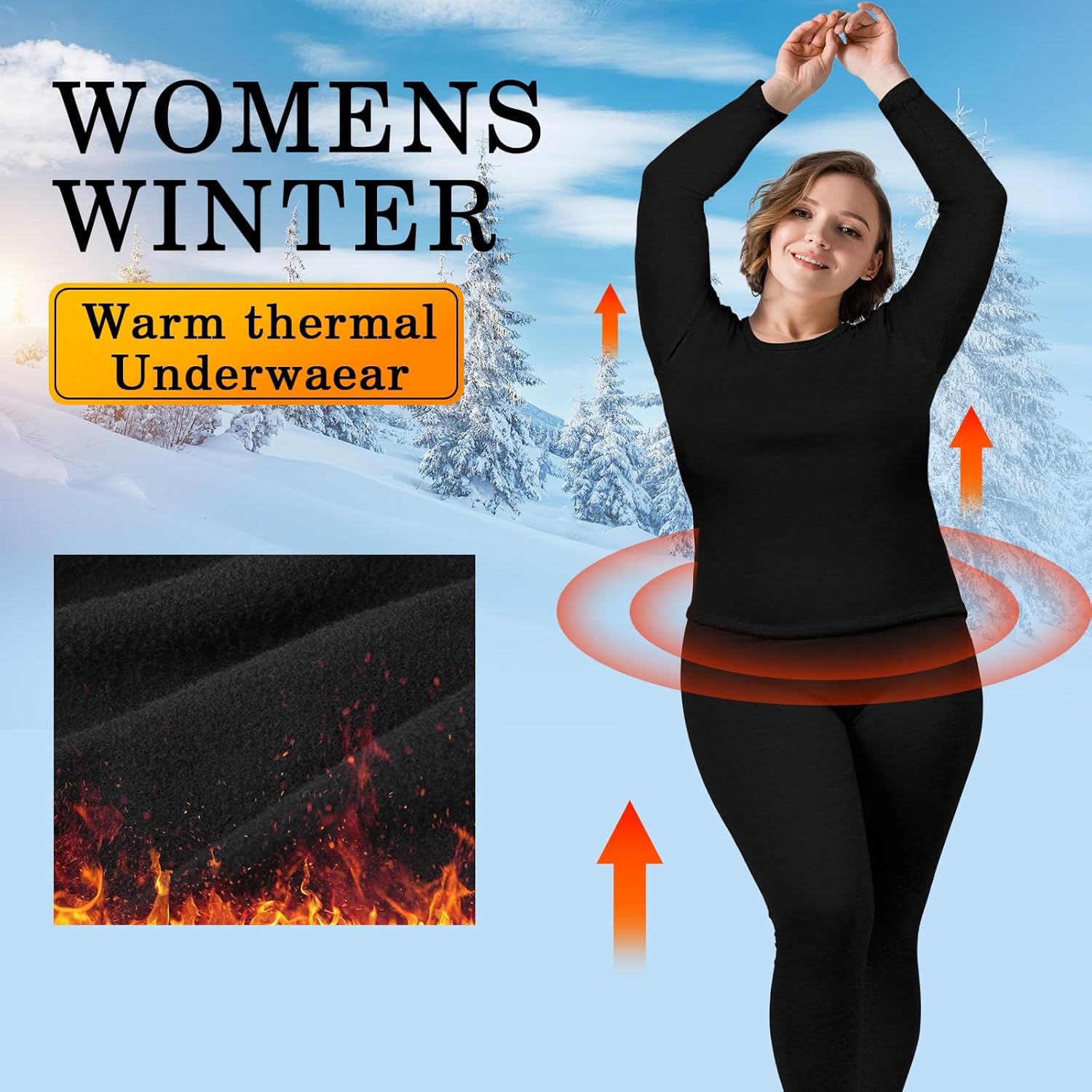 Patelai Womens Plus Size Thermal Underwear Set