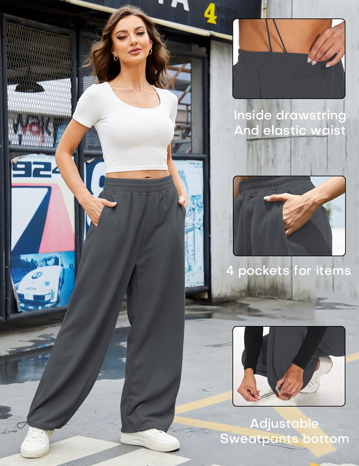 WROLLEM Womens Comfortable Wide Leg Sweatpants