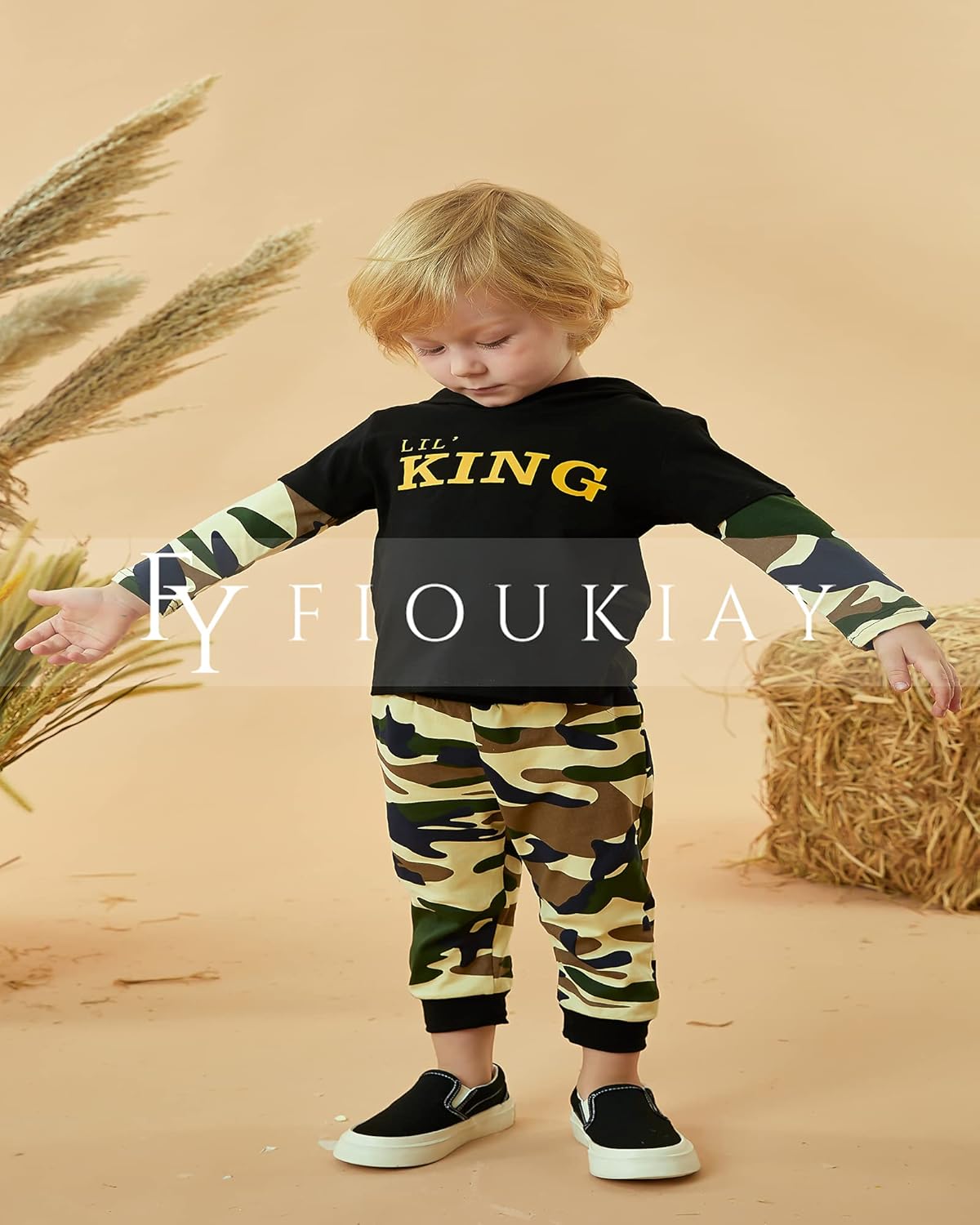 Fioukiay Toddler Boys Fall Winter Camouflage Hoodie Pants Set