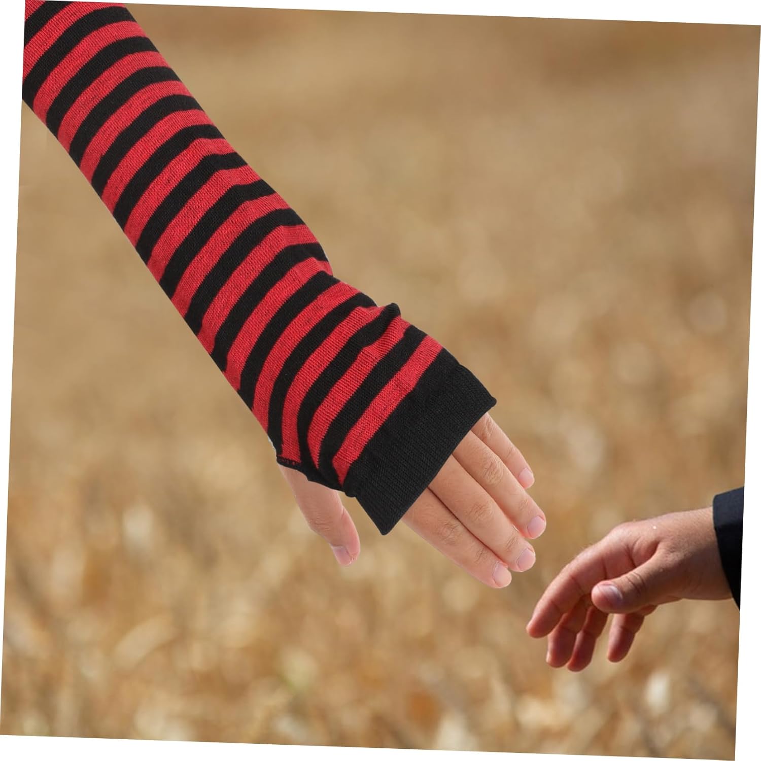 NOLITOY Women Fingerless Gloves Stripe Winter Warmers for Arms