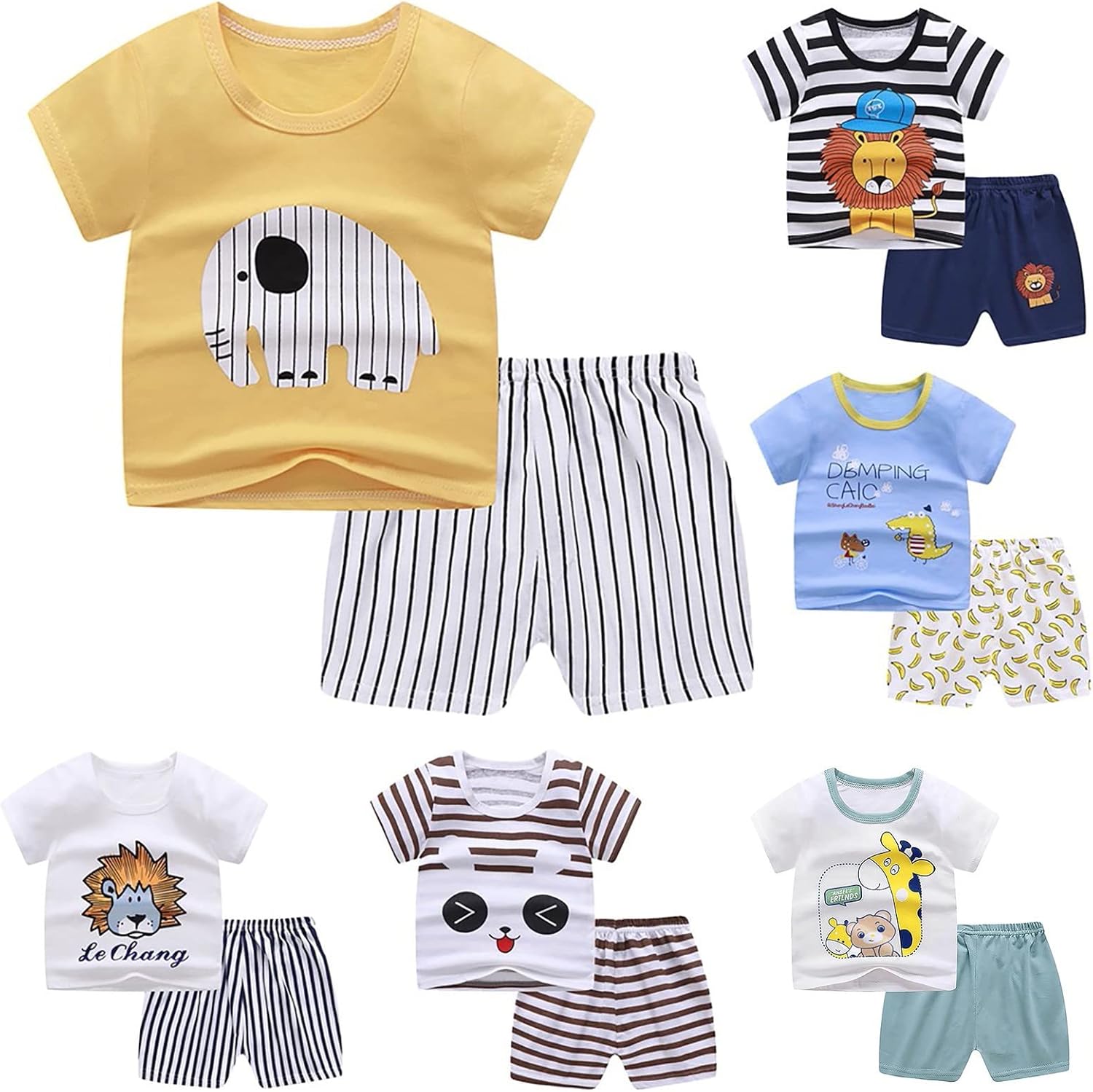 Cartoon Animal Printed Kids Summer Outfit