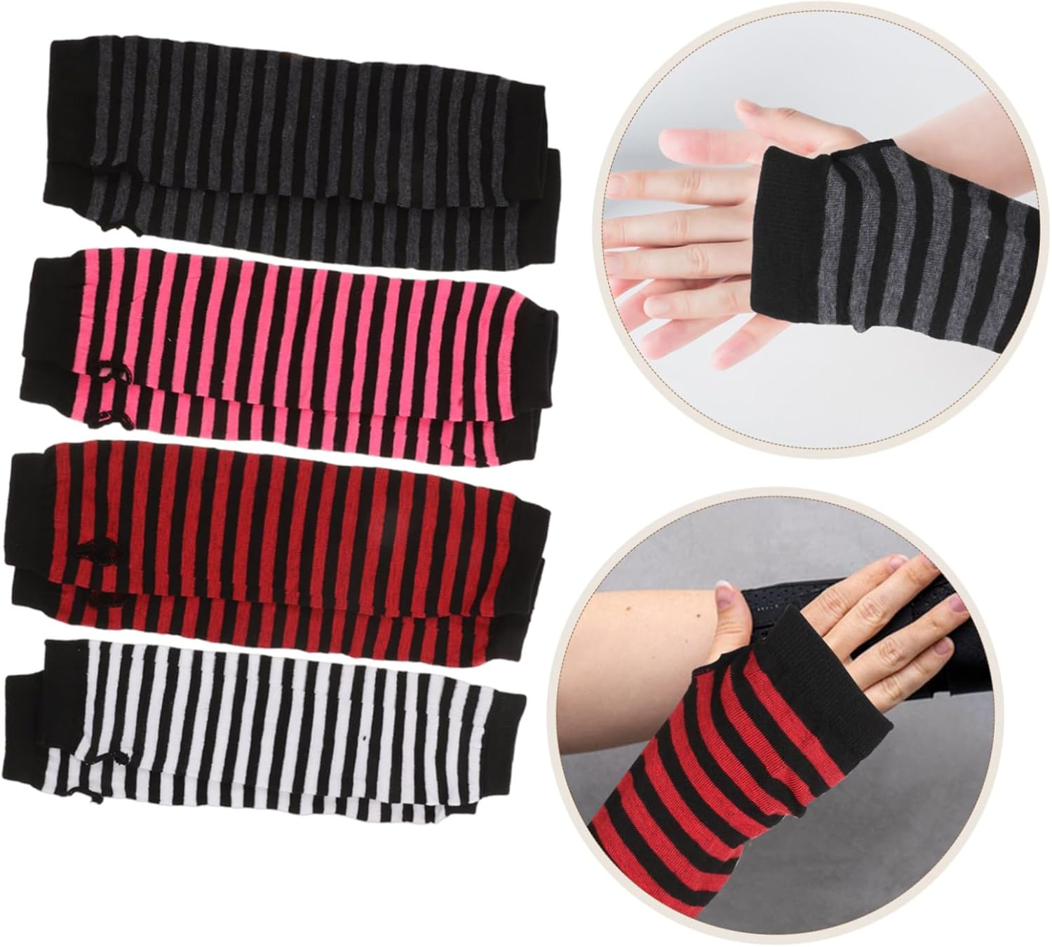 Ipetboom Women Striped Fingerless Arm Warmers Winter Cute Gloves