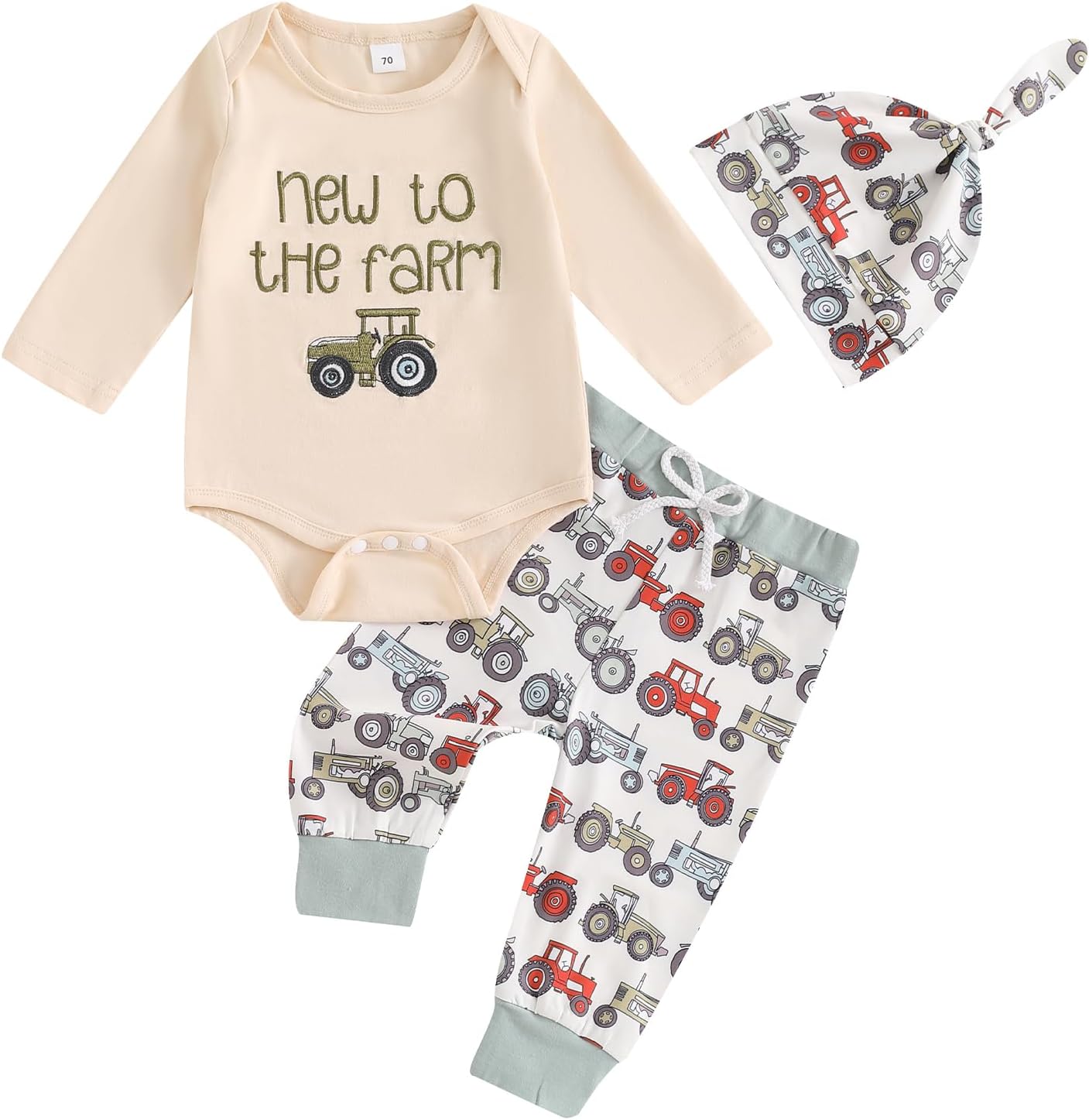 MABABY Newborn Boys Romper Pants Hat Set Fall Winter