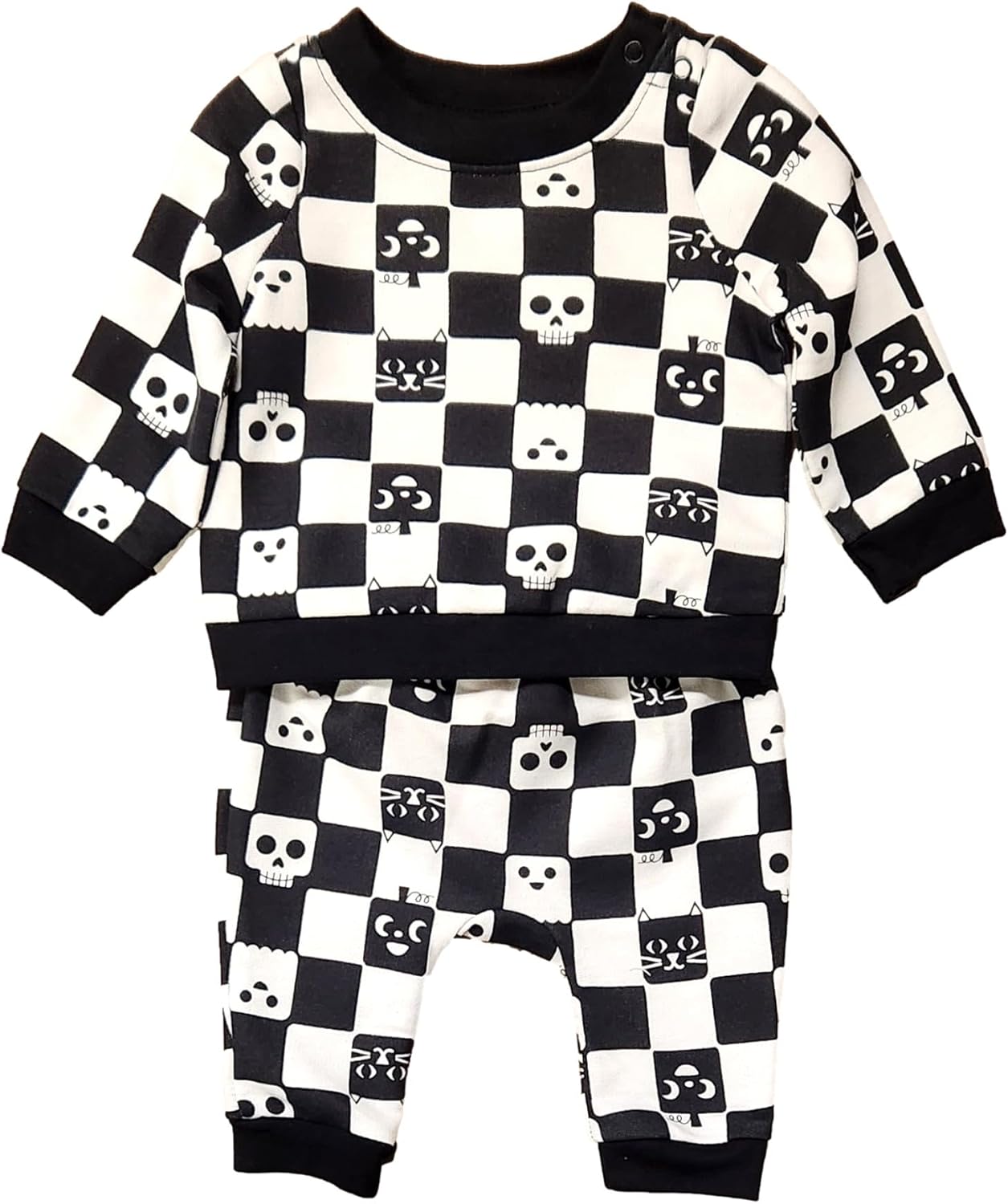 Comfortable Halloween Cat Jack Infant Boys Girls Black White Checker Print Outfit