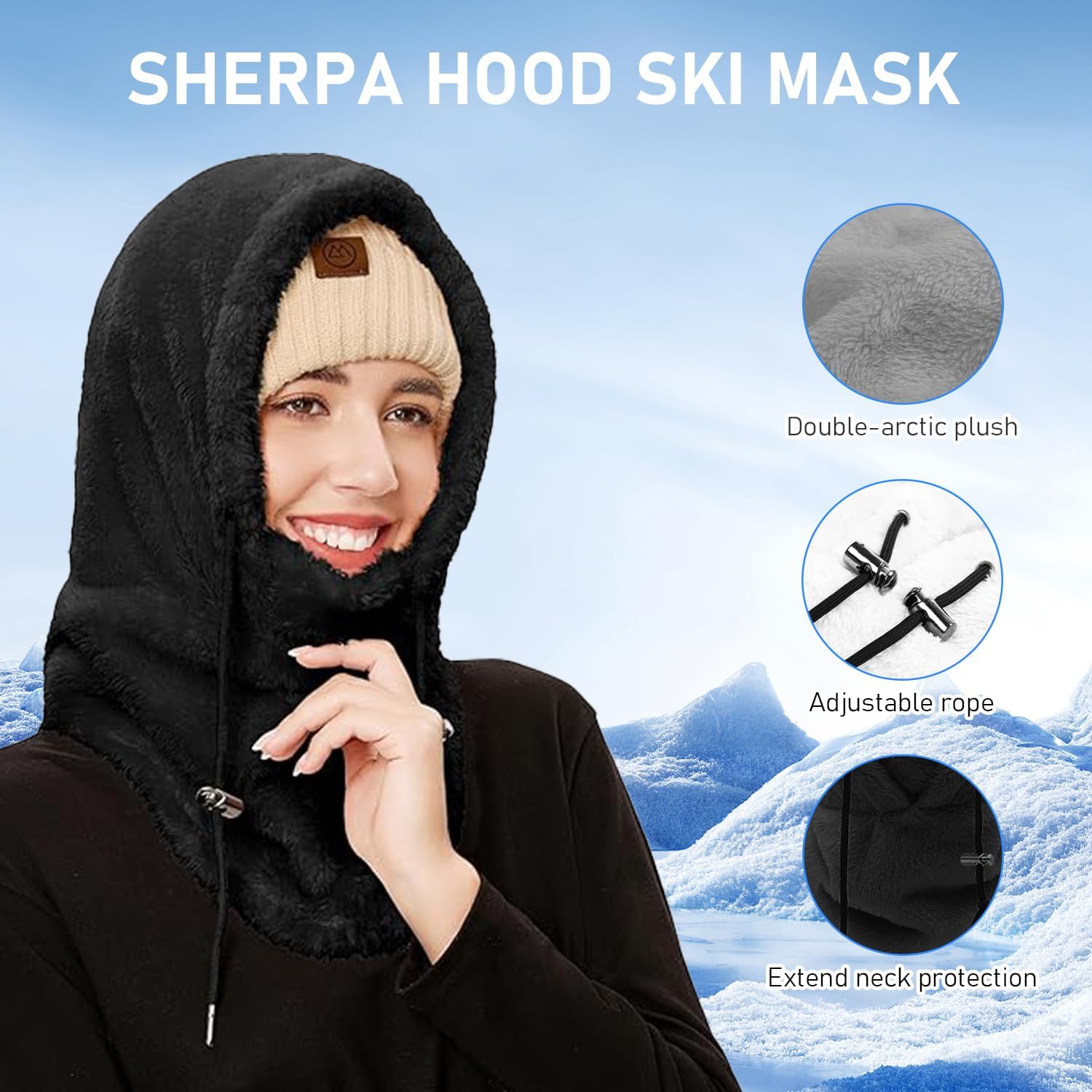 TFSUDI sherpa hood ski mask for cold weather adventures