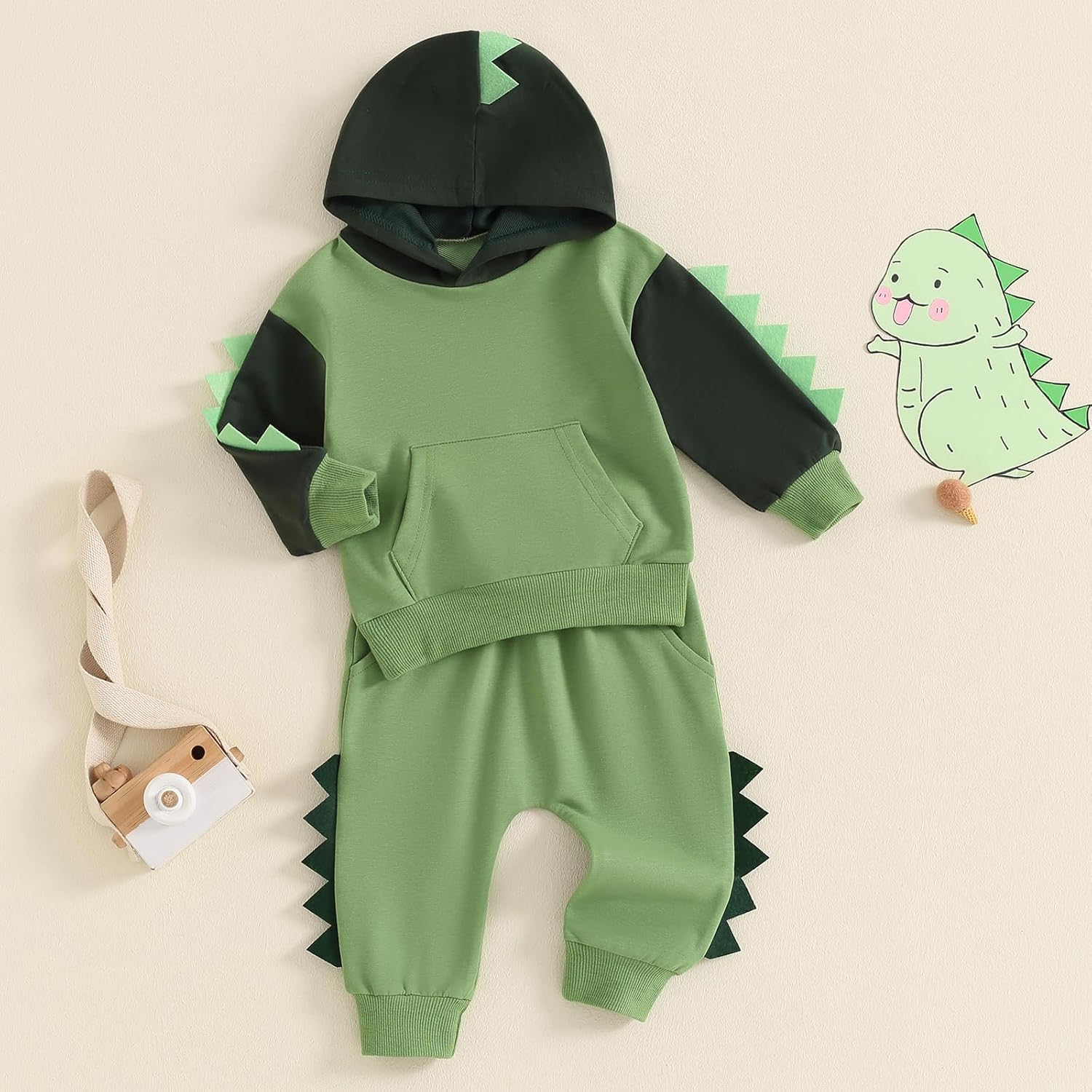 Dinosaur Contrast Toddler Boys Clothing Set