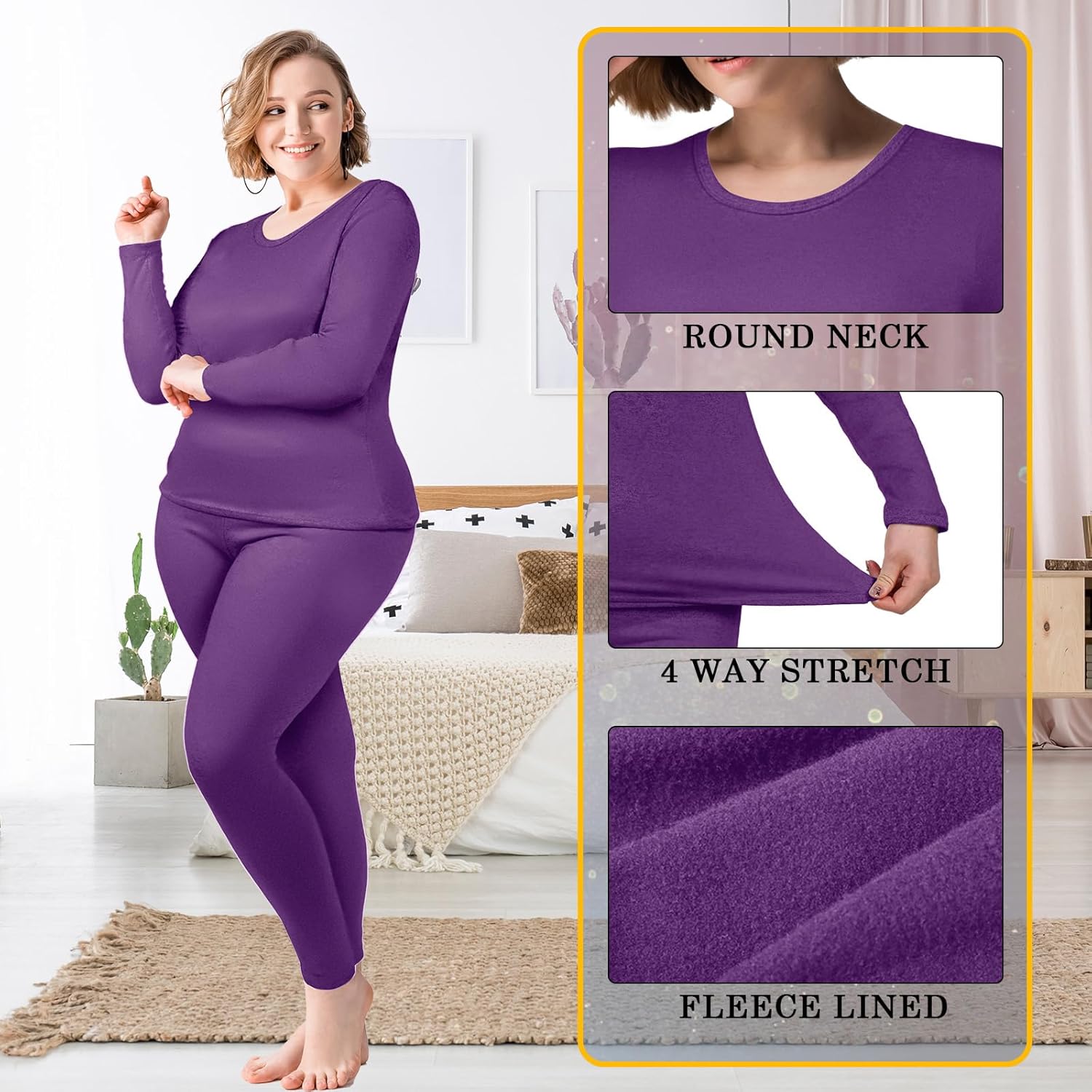 Patelai Womens Plus Size Thermal Underwear Set