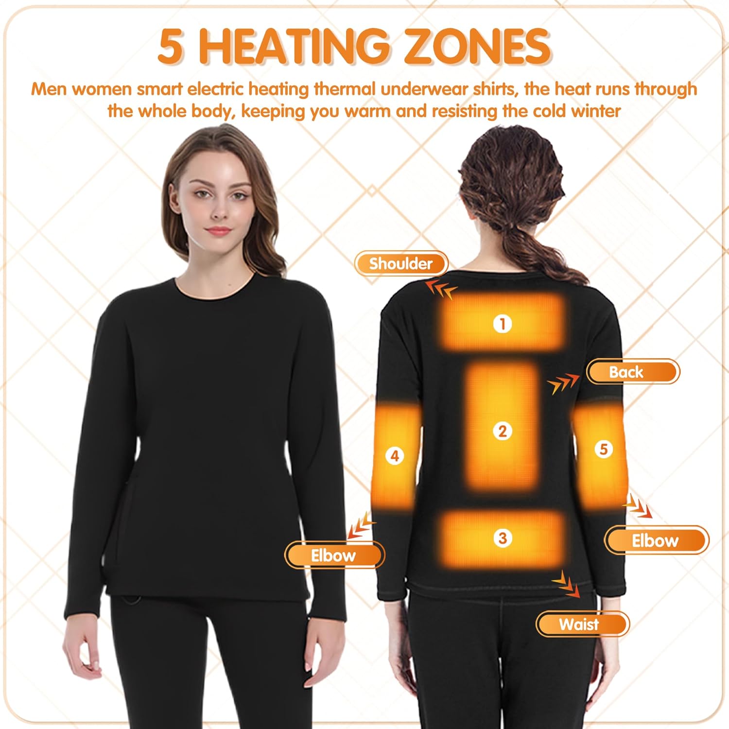 Womens Electric Thermal Heated Underwear for Cold Weather