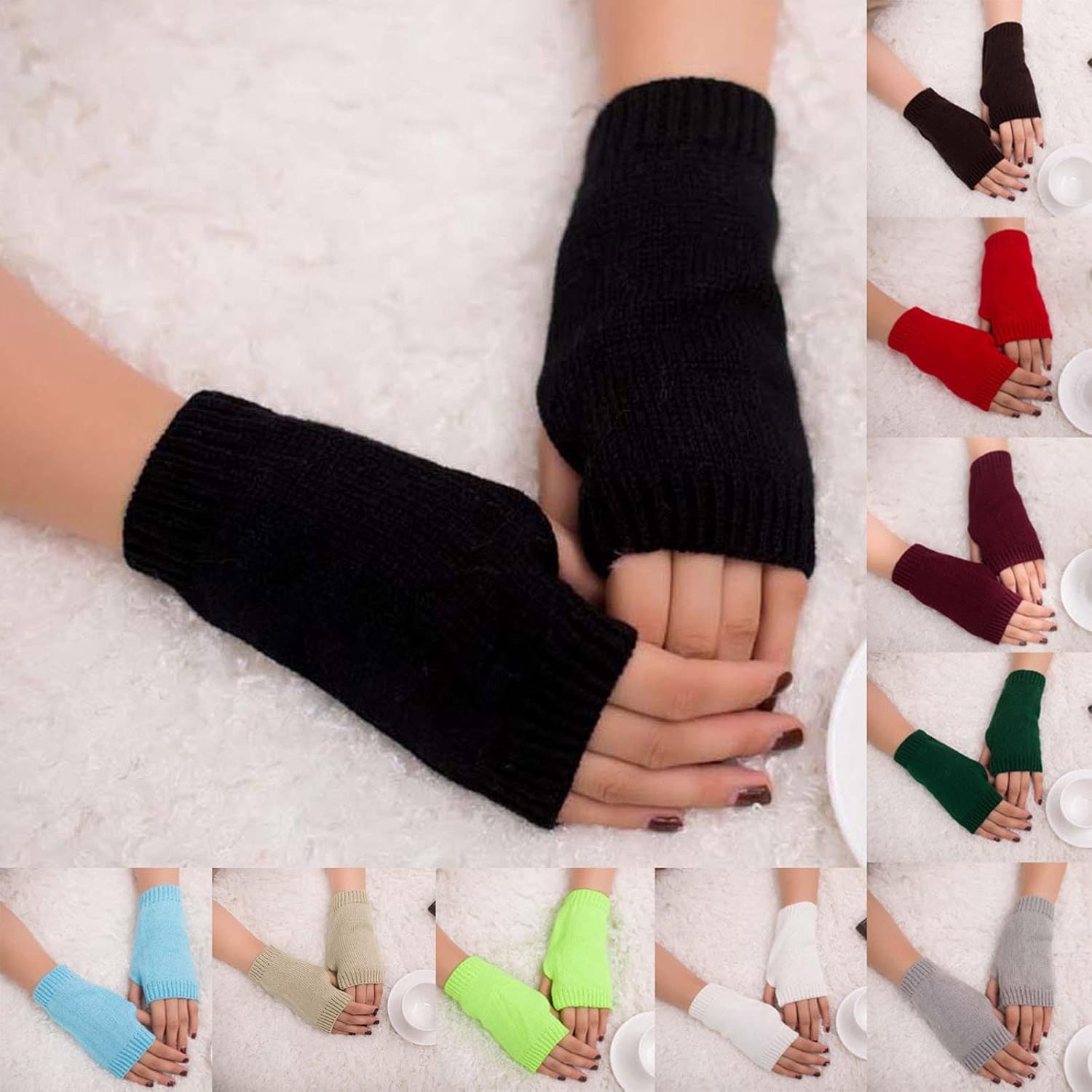 Warm Winter Gloves for Women - Stretchy Fingerless ArmWarmers