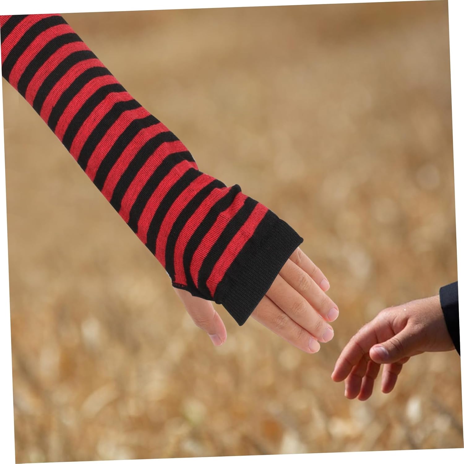 Ipetboom Women Striped Fingerless Arm Warmers Winter Cute Gloves