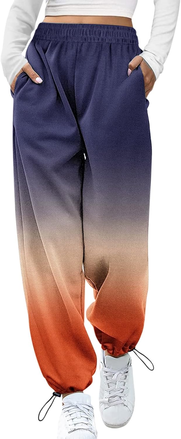 Womens Grey High Waisted Sweatpants with Pockets