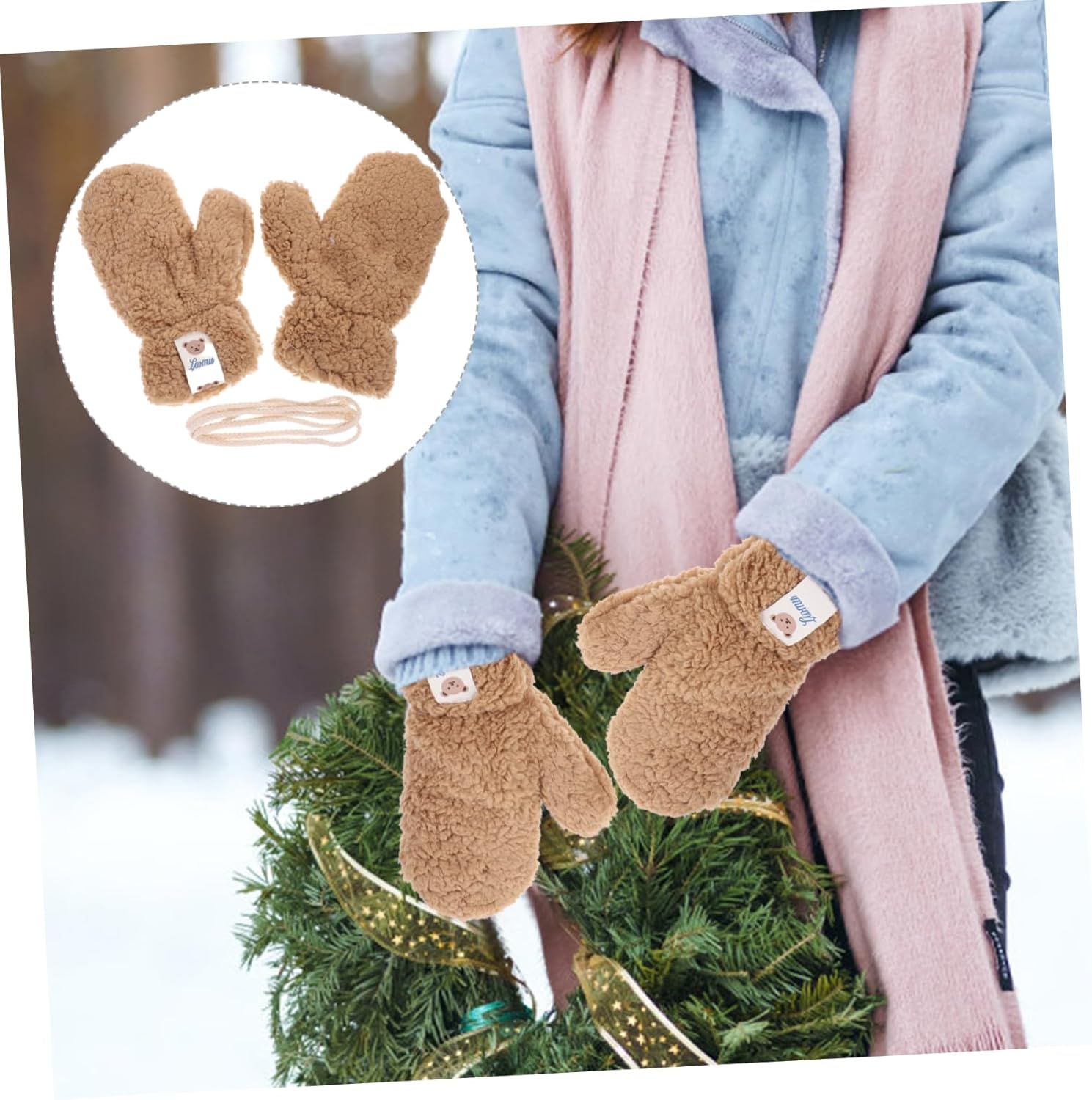 Khaki Cartoon Winter Gloves