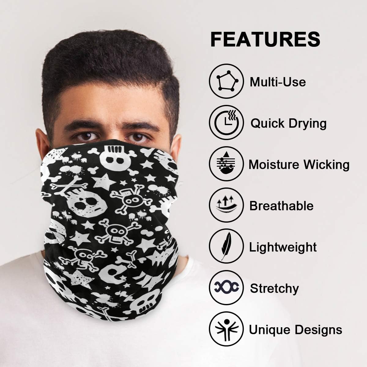 Unisex Balaclava Face Cover with Skull Stars Pattern