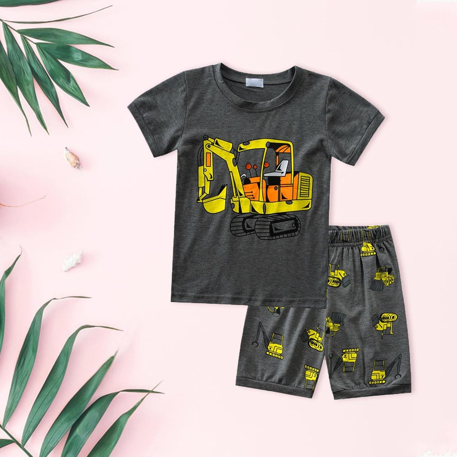 AMIMOJY Excavator-Theme Baby Boys Short Sets