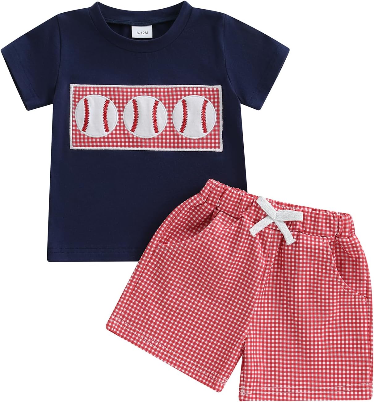 Kayotuas - Toddler Baseball Outfit Child Baseball T-Shirt Gingham Shorts Set