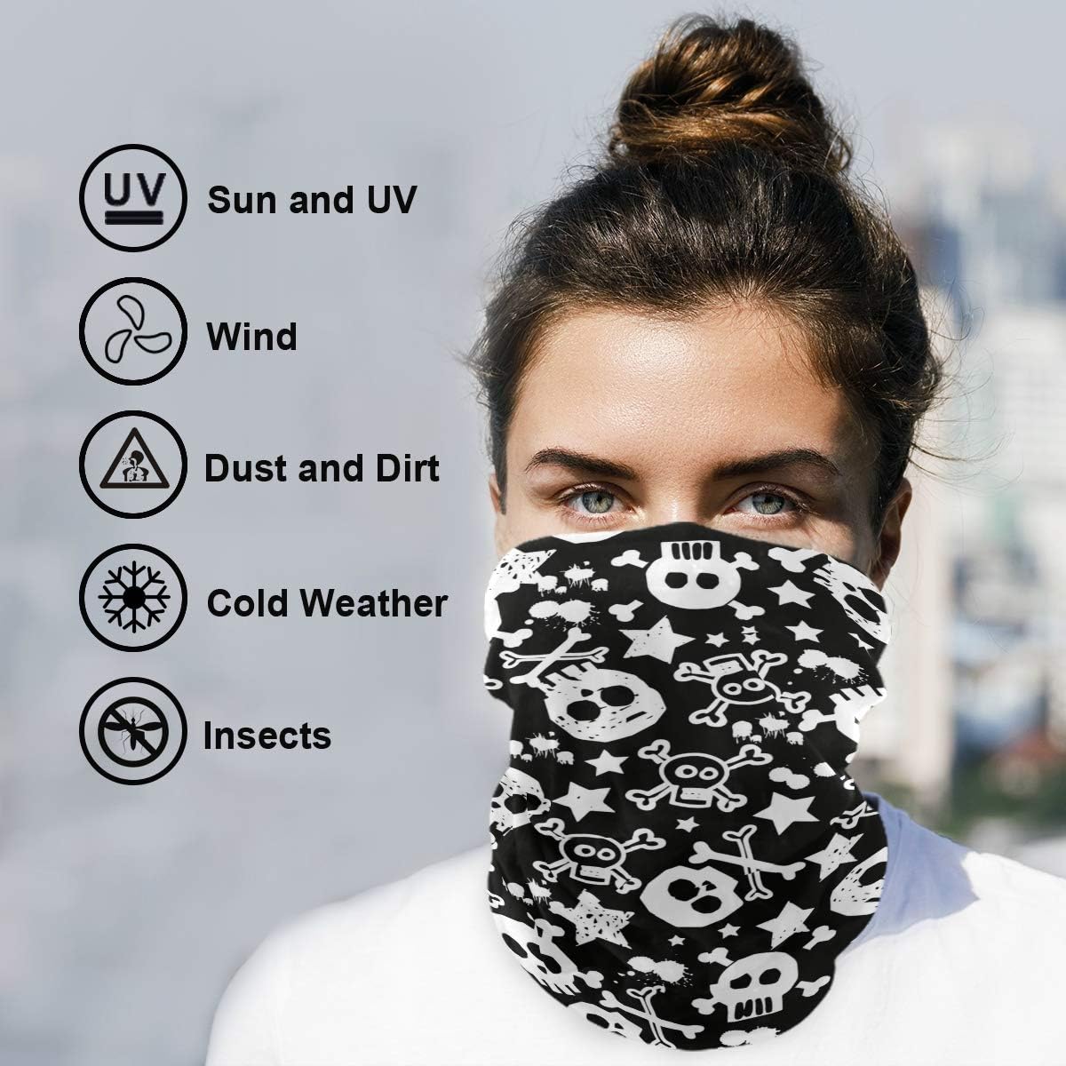 Unisex Balaclava Face Cover with Skull Stars Pattern