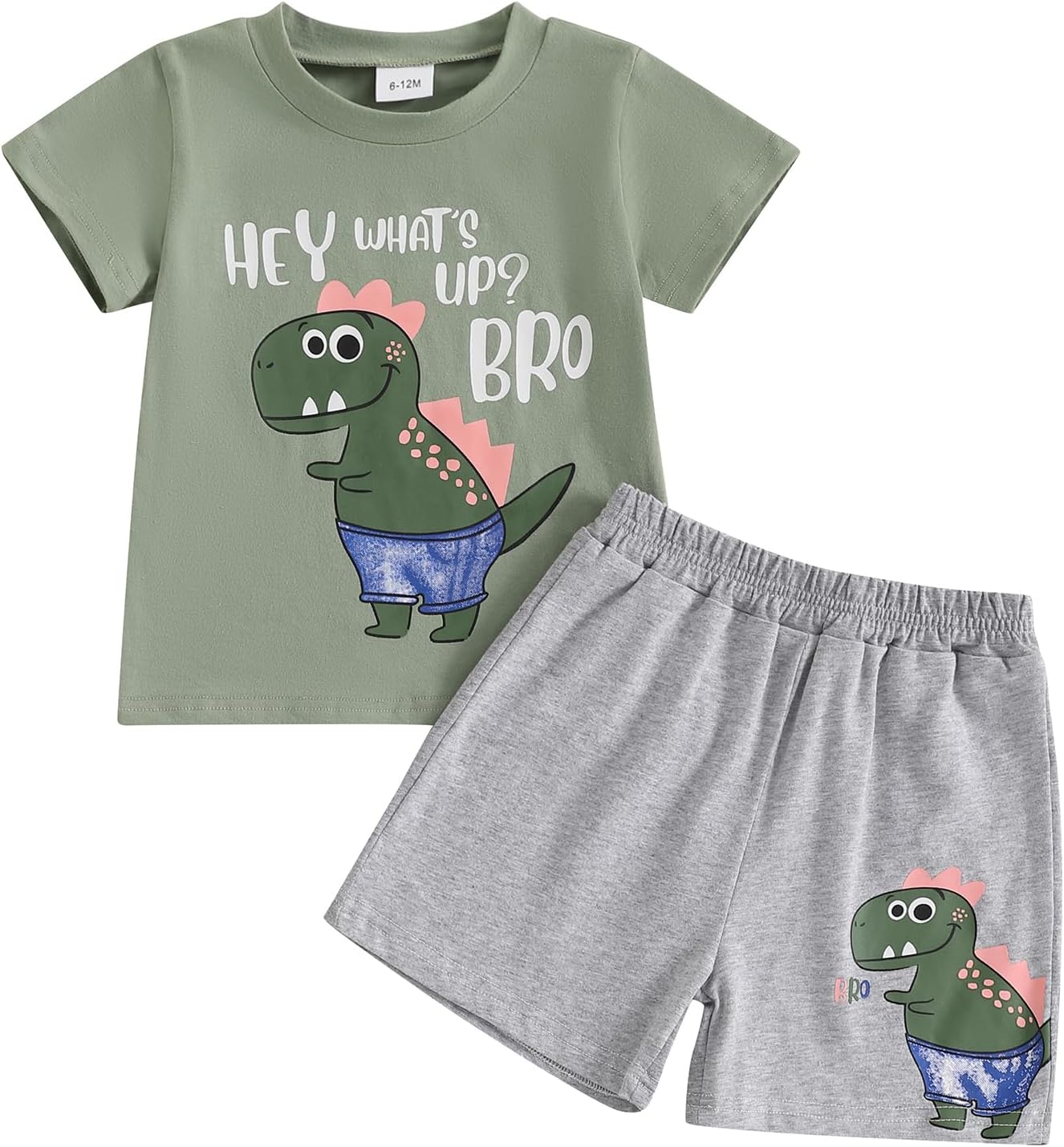 Adorable Toddler Boys Summer Outfits 2-Piece Set with Dinosaur Embroidery