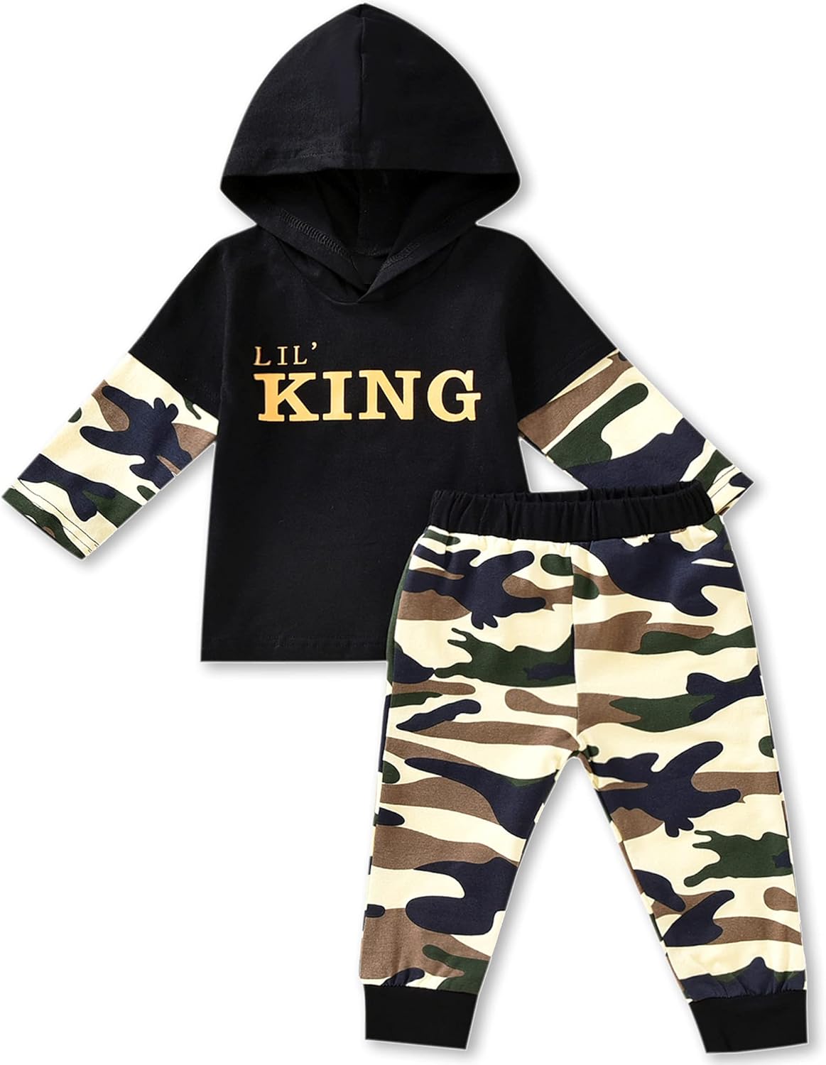 Fioukiay Toddler Boys Fall Winter Camouflage Hoodie Pants Set