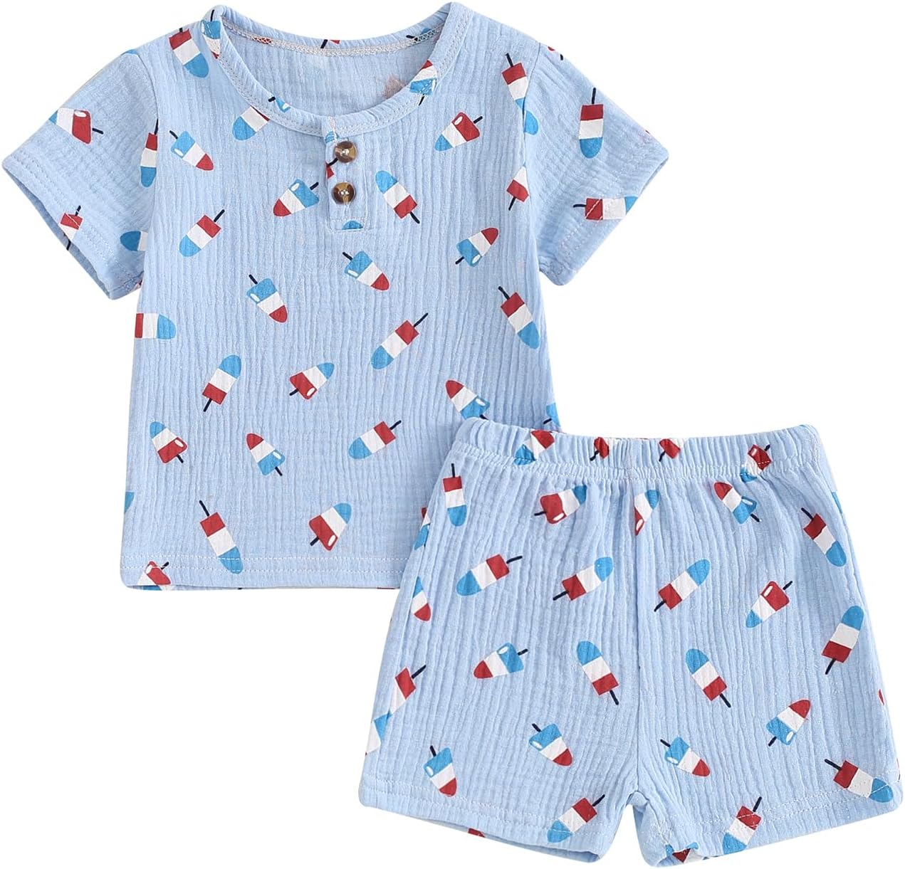 4th of July Baby Boy Girl Outfit with Stars and Ice Cream Print