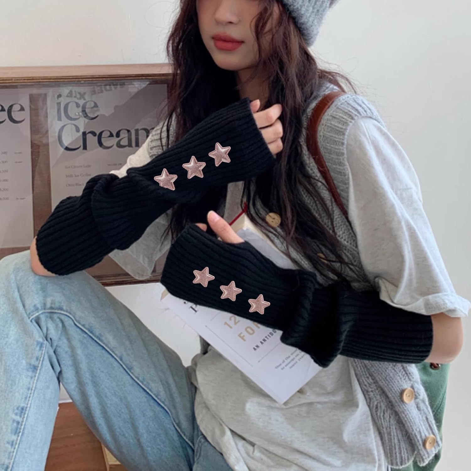 Y2K Star Love Knitted ArmWarmers for Girls