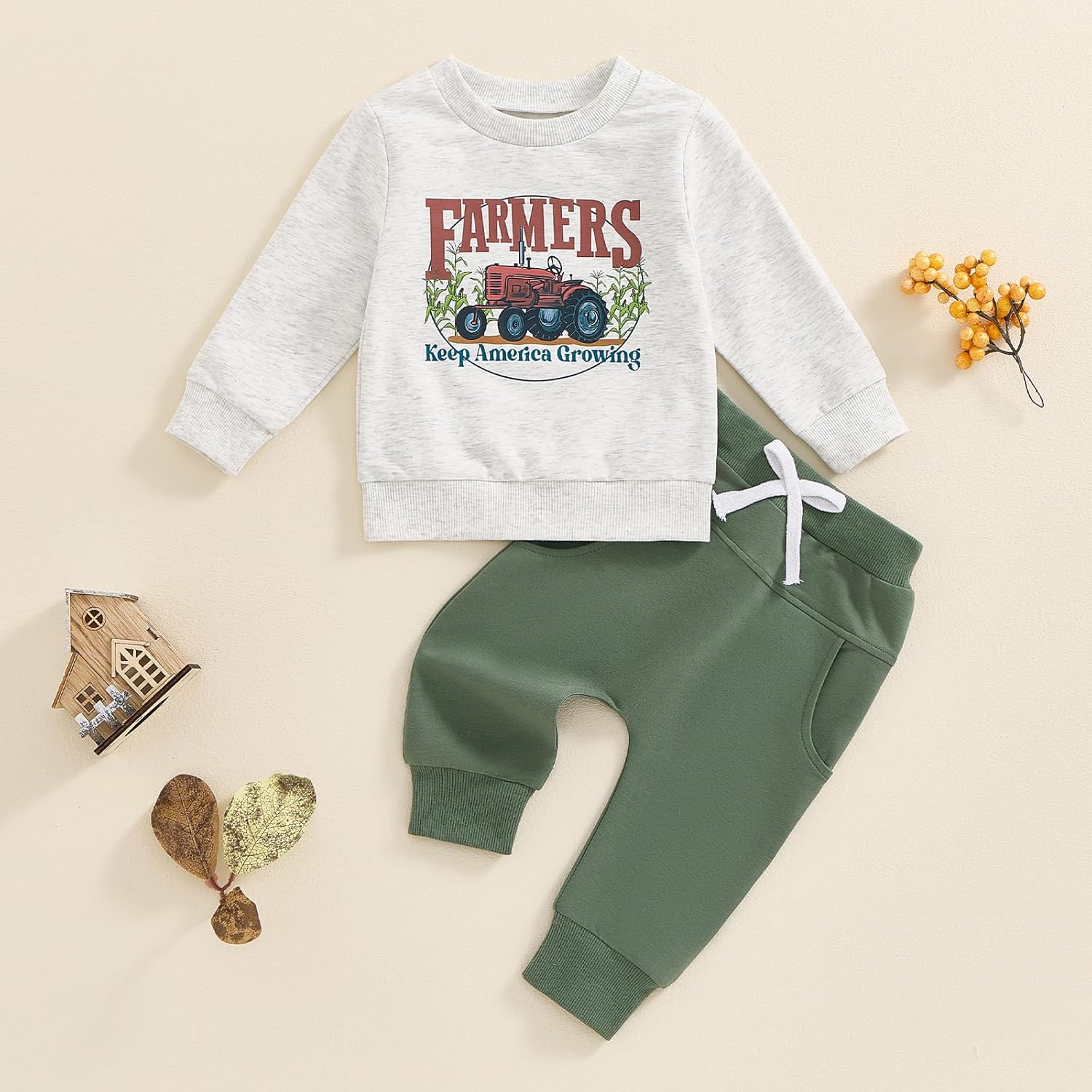 CUTE Toddler Boy Fall Outfits Set Tractor Print Farm Clothes