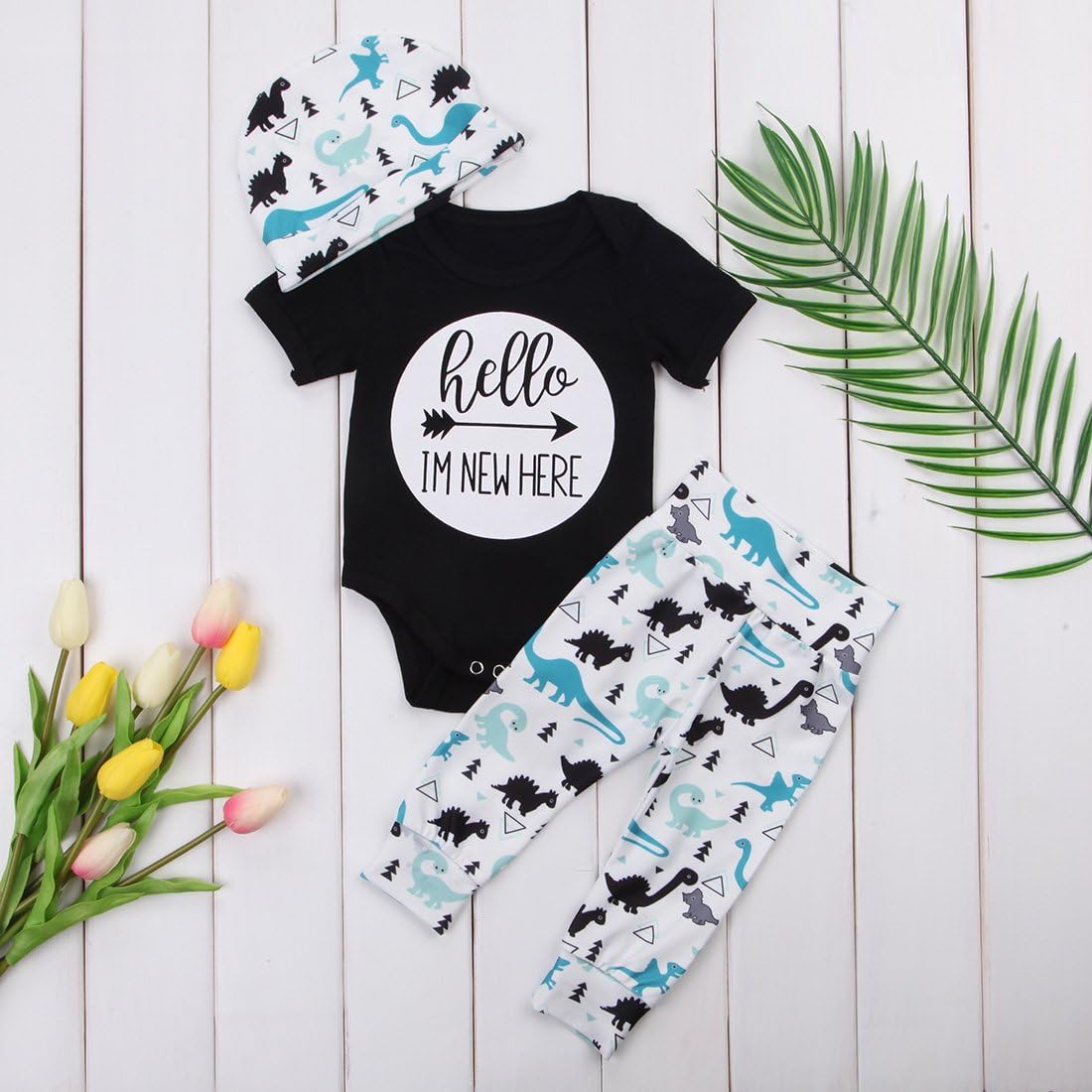 Hello Im New Here Dinosaur Romper Set for Baby