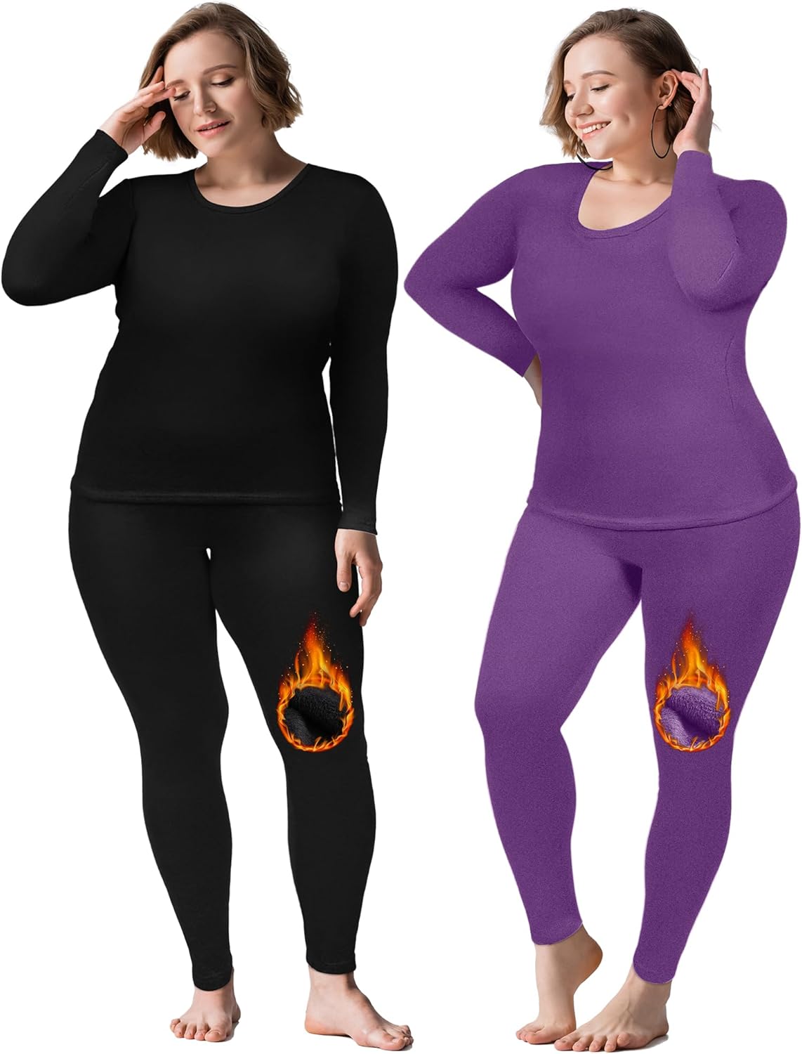 Patelai Womens Plus Size Thermal Underwear Set