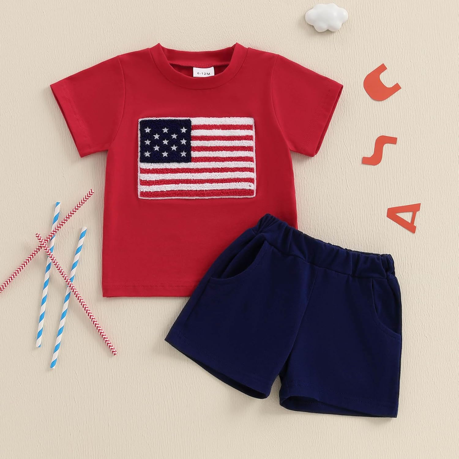 4th of July Baby Boy Outfit American Flag T-Shirt Shorts Set