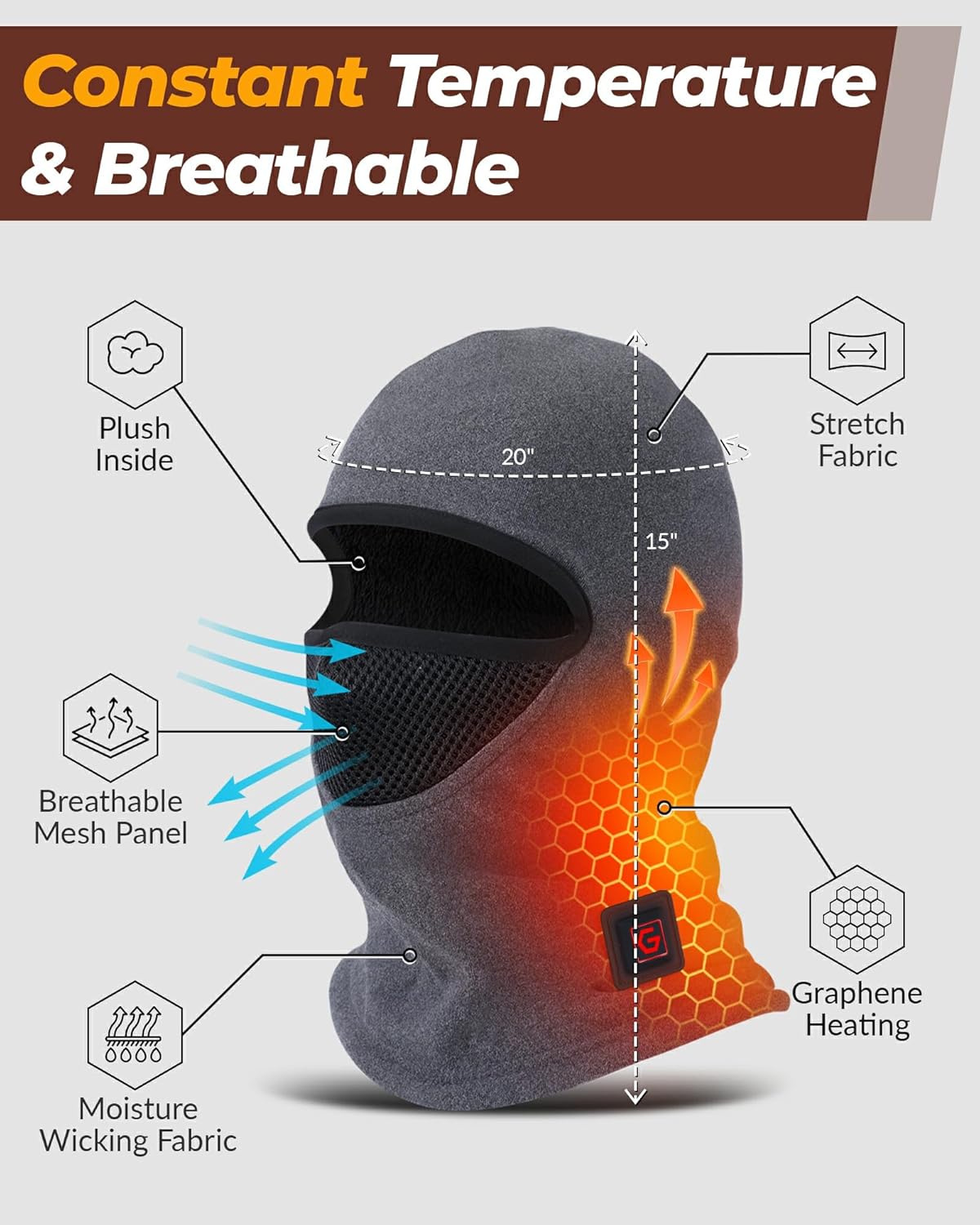Warm Ski Mask for Women Men Graphene Heat Windproof Stylish