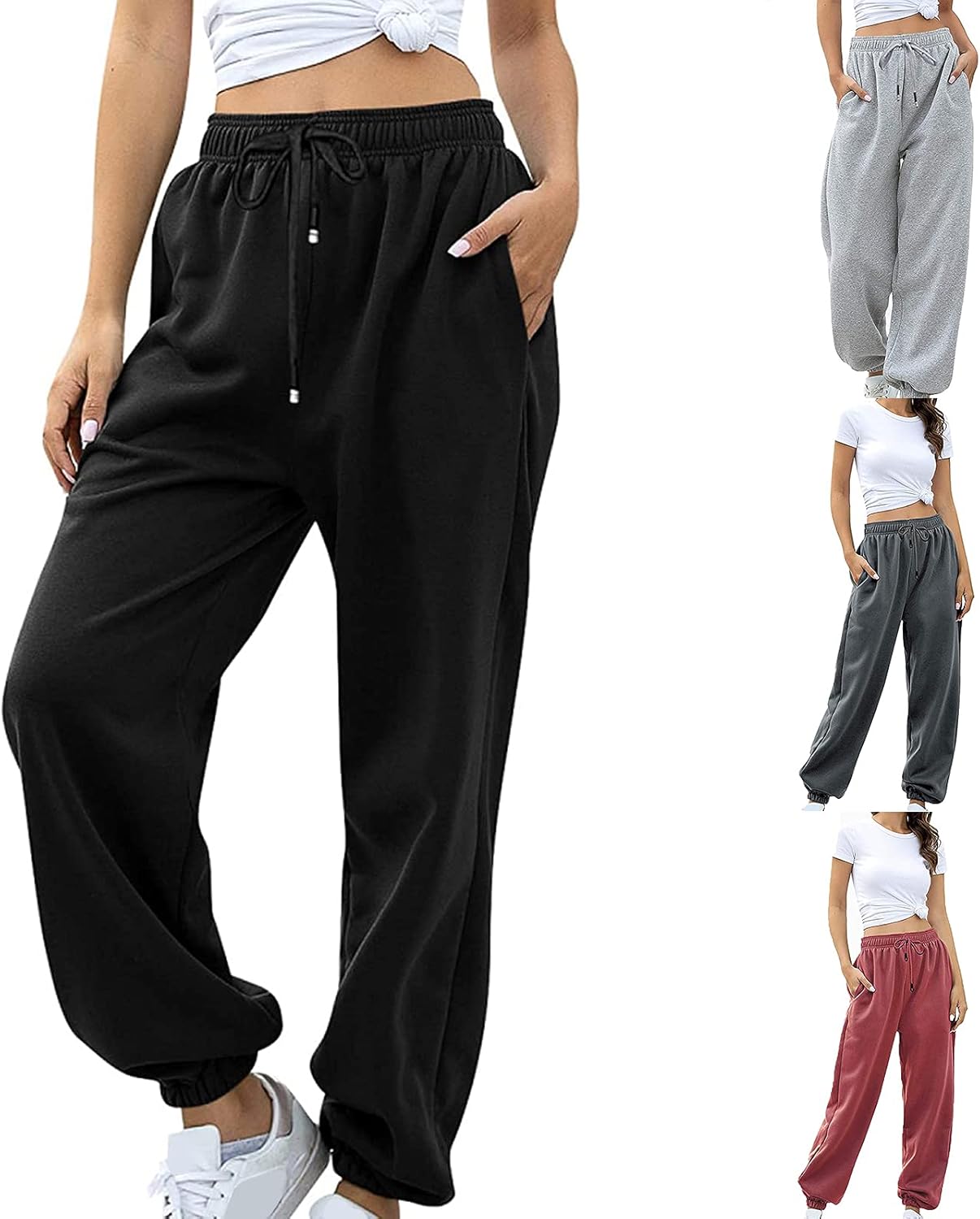 Winioder High-Waisted Cinch Bottom Sweatpants for Teen Girls