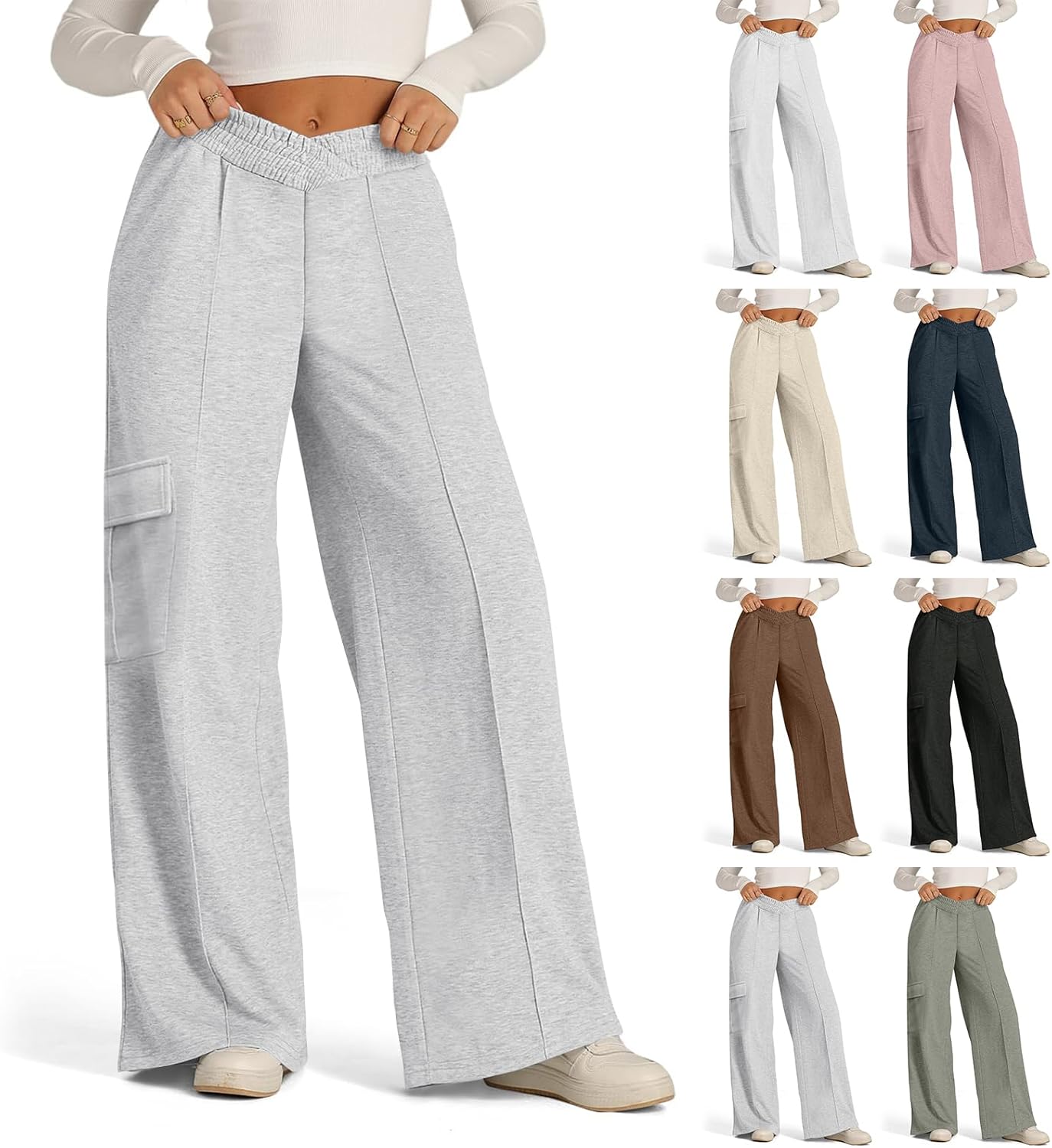 High Waist Cargo sweatpants for women with multi-pockets and wide legs