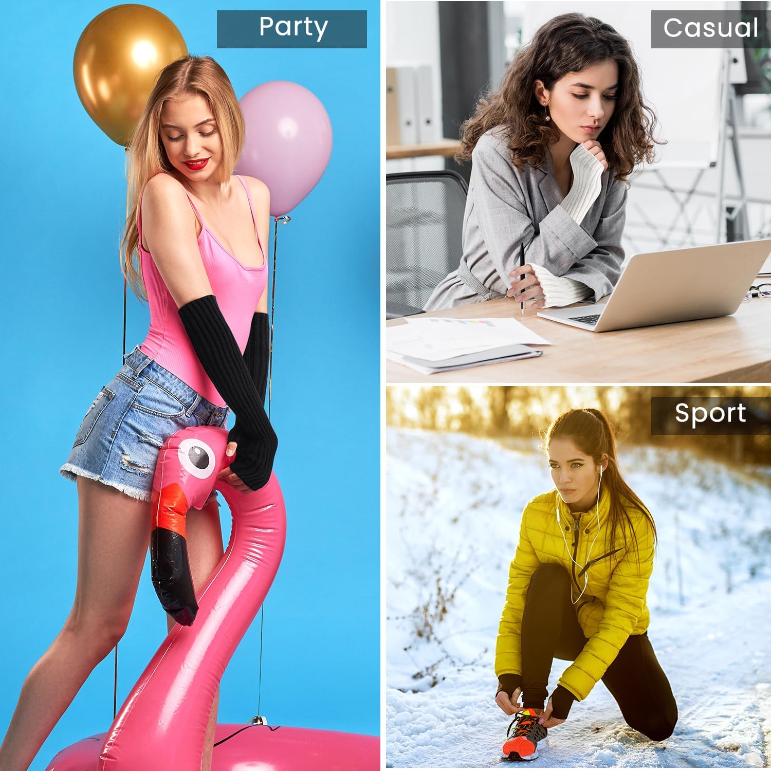 Pleneal Winter Gloves Long Fingerless Arm Warmers for Women
