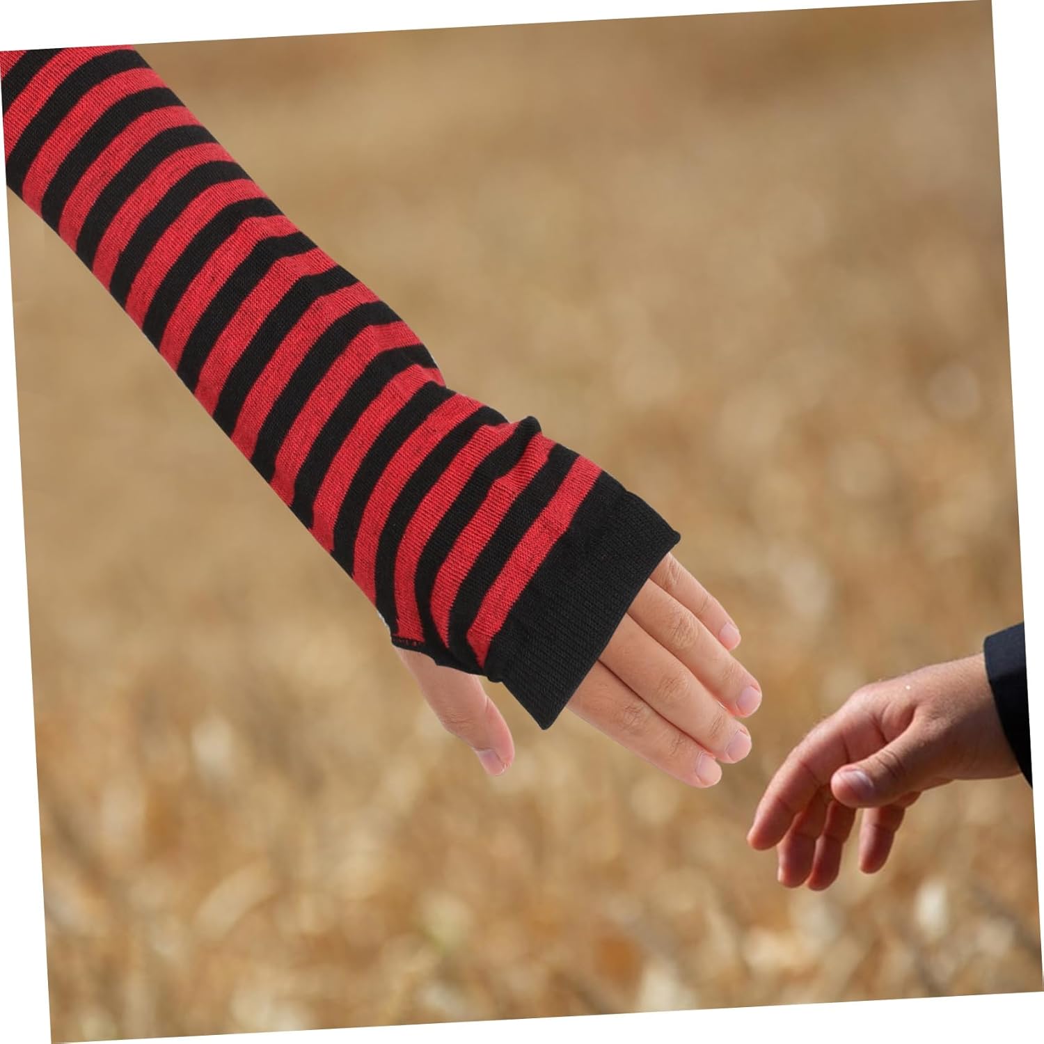 KESYOO Womens Knitted Arm Warmers - Stripe Design for Autumn Winter Closure