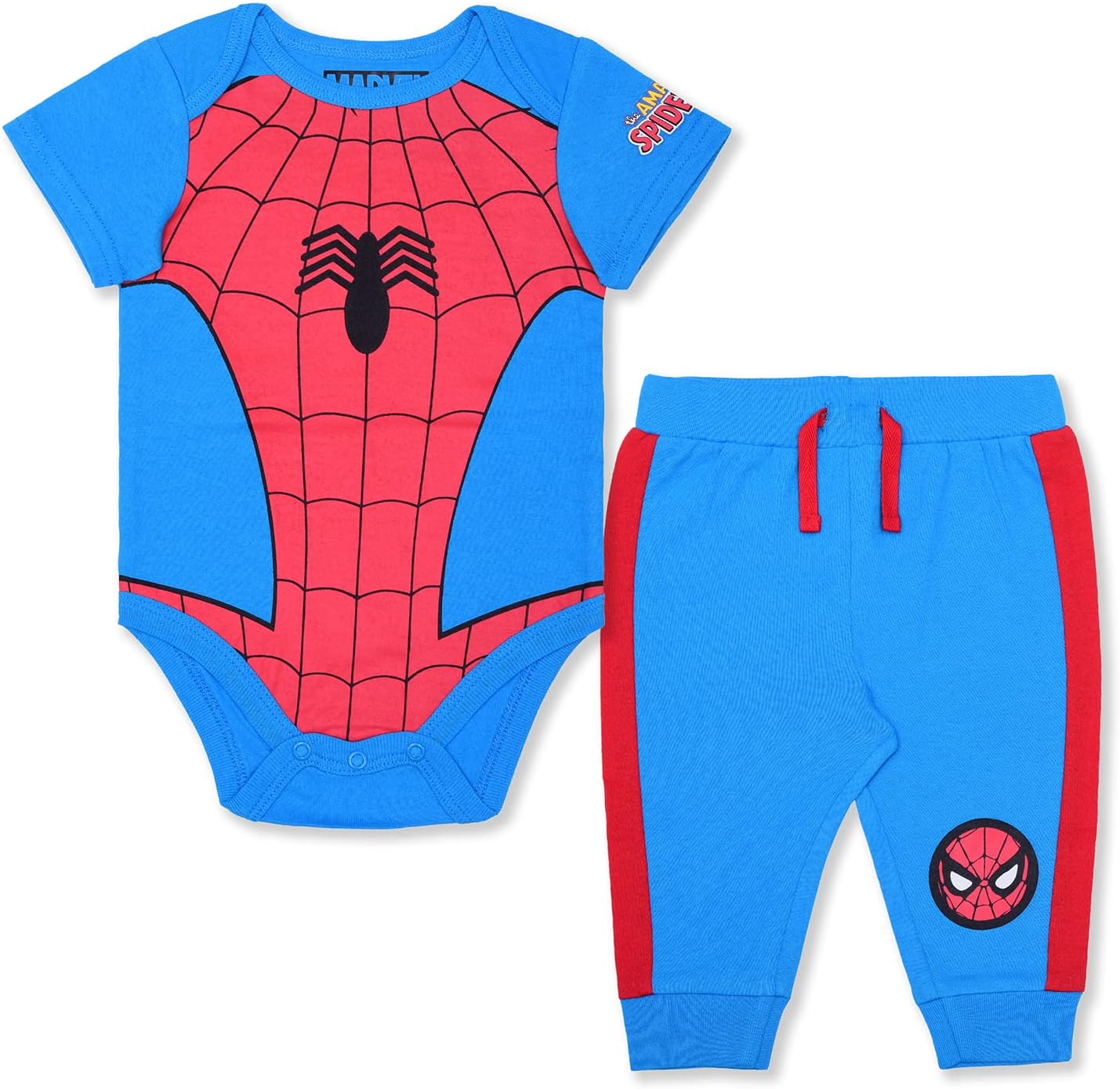 Marvel Avengers Boys Bodysuit and Jogger Set Vibrant Red Floral Design