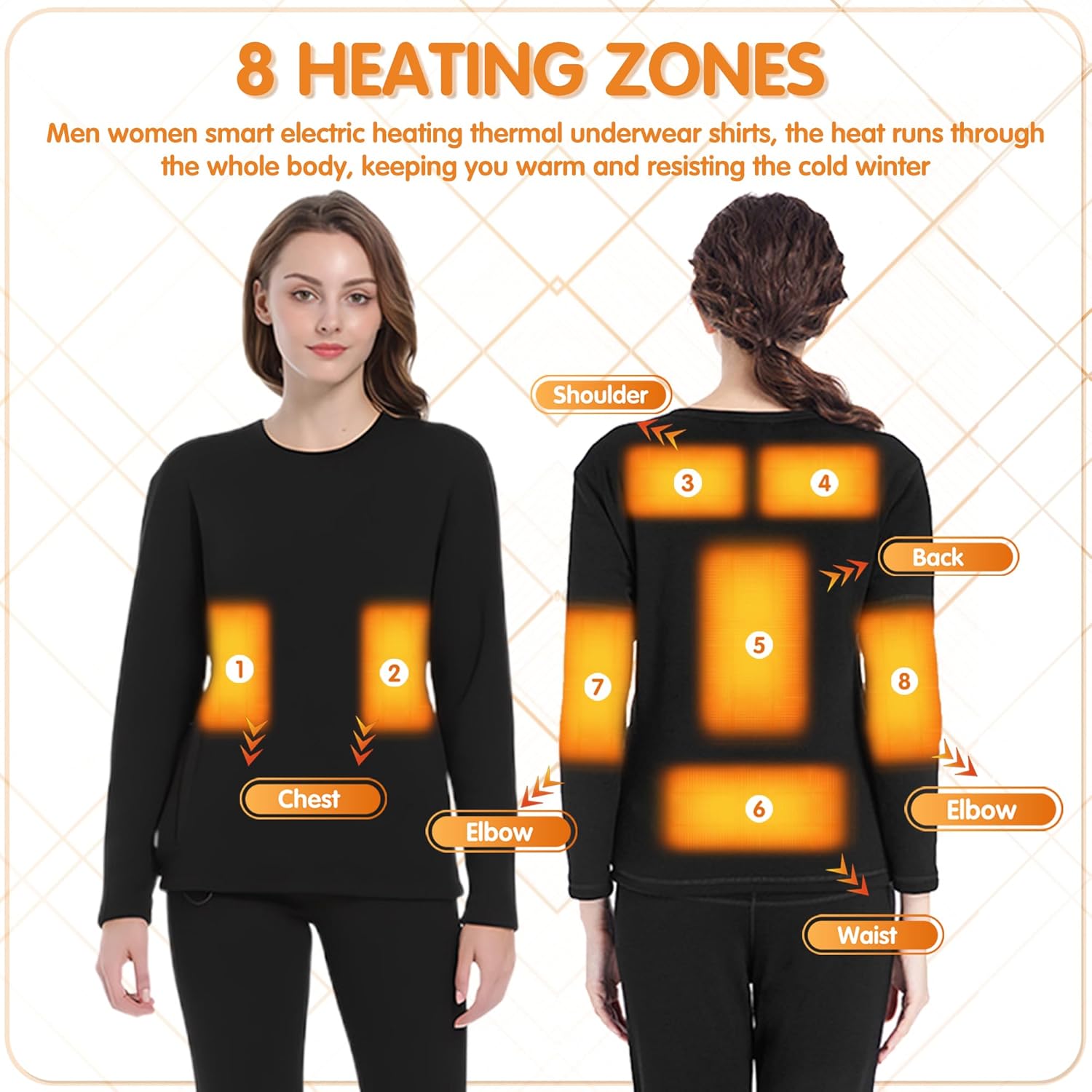 WOMENS IN THERMAL UNDERWEAR SHIRT ELECTRIC HEATING 8 ZONES