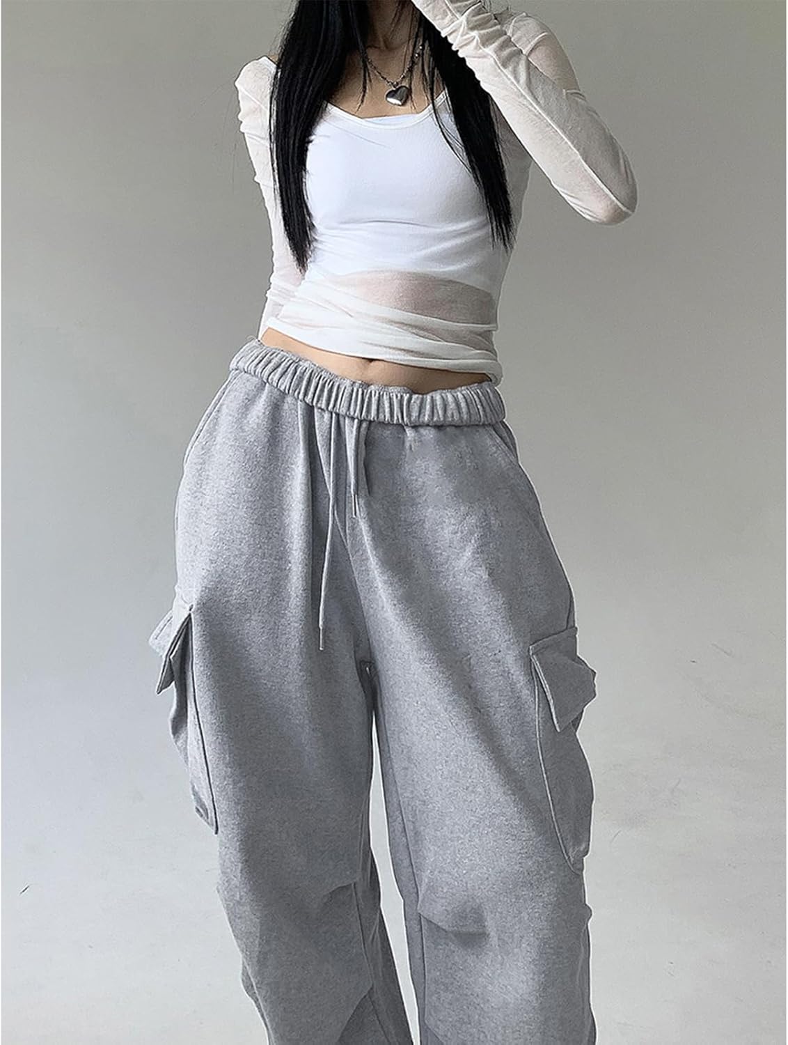 Womens High Waist Wide Leg Elastic Sweatpants