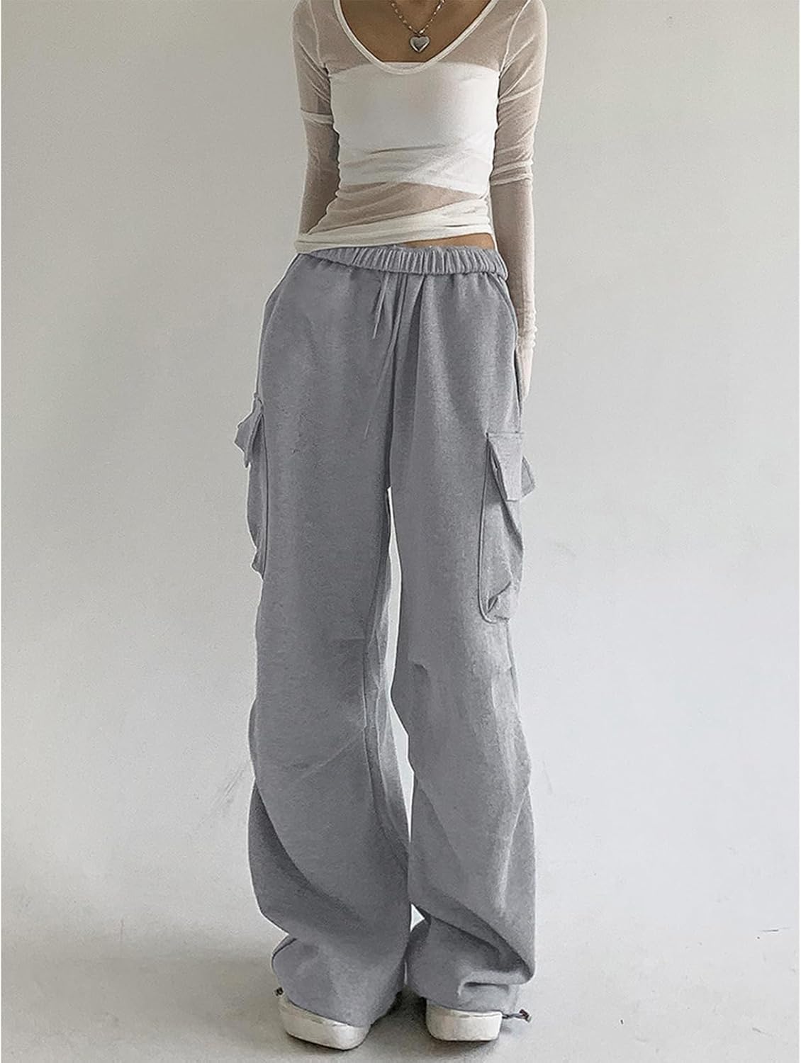 Womens High Waist Wide Leg Elastic Sweatpants