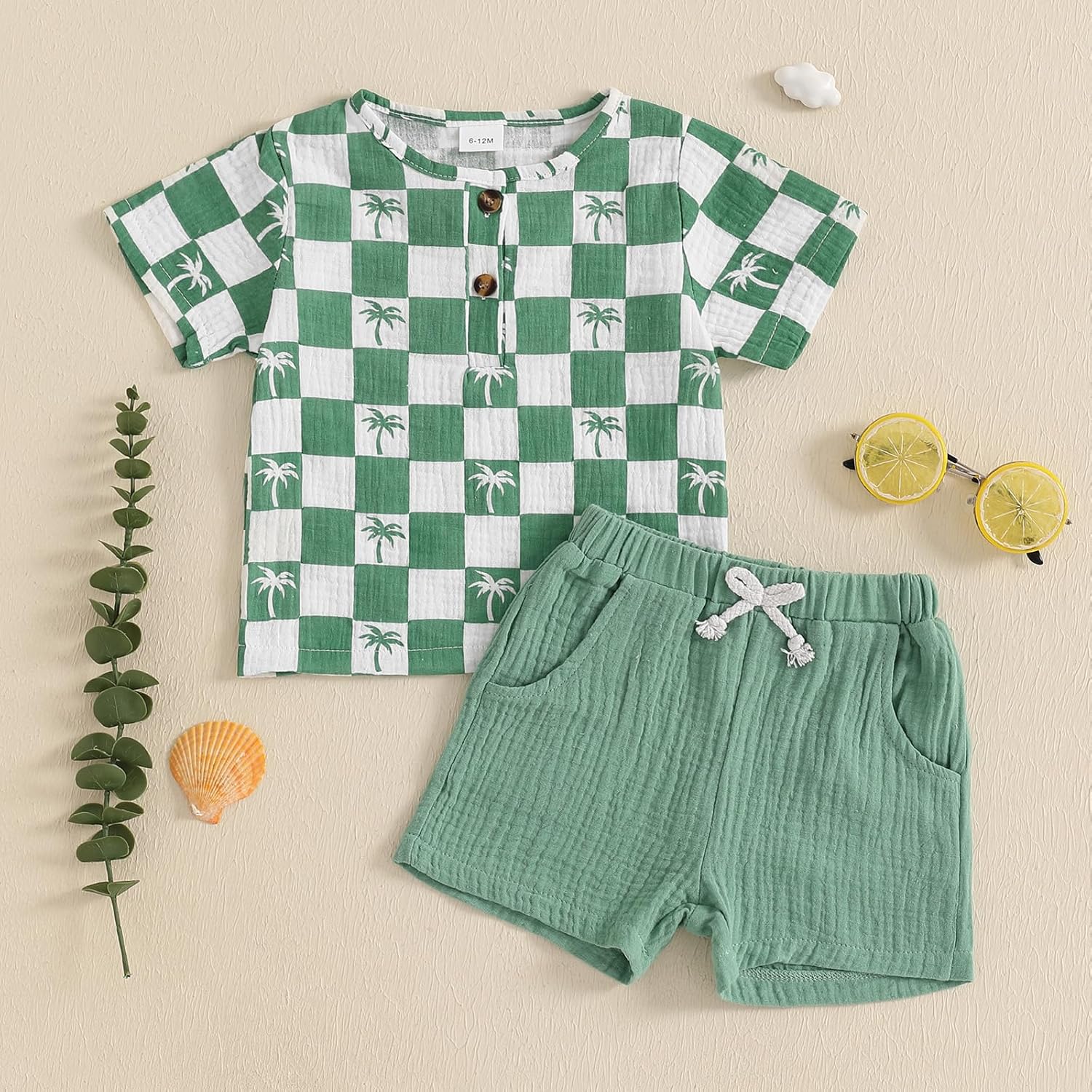 Cool Toddler Boy Summer Outfit Checkers 2Pcs