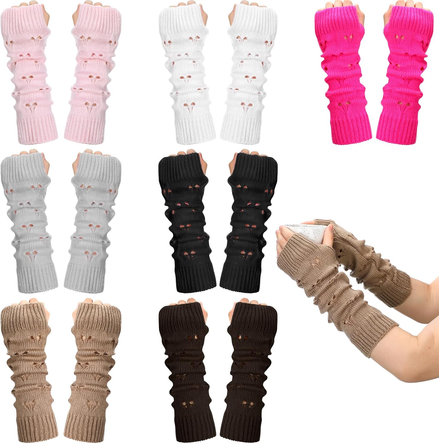 7 Pairs Heart-Holey Grunge gloves for Women - Cute Warm