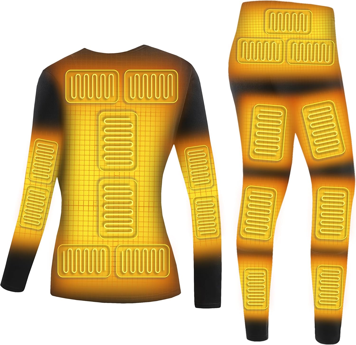Womens electric heated thermal underwear set with 32 heating zones