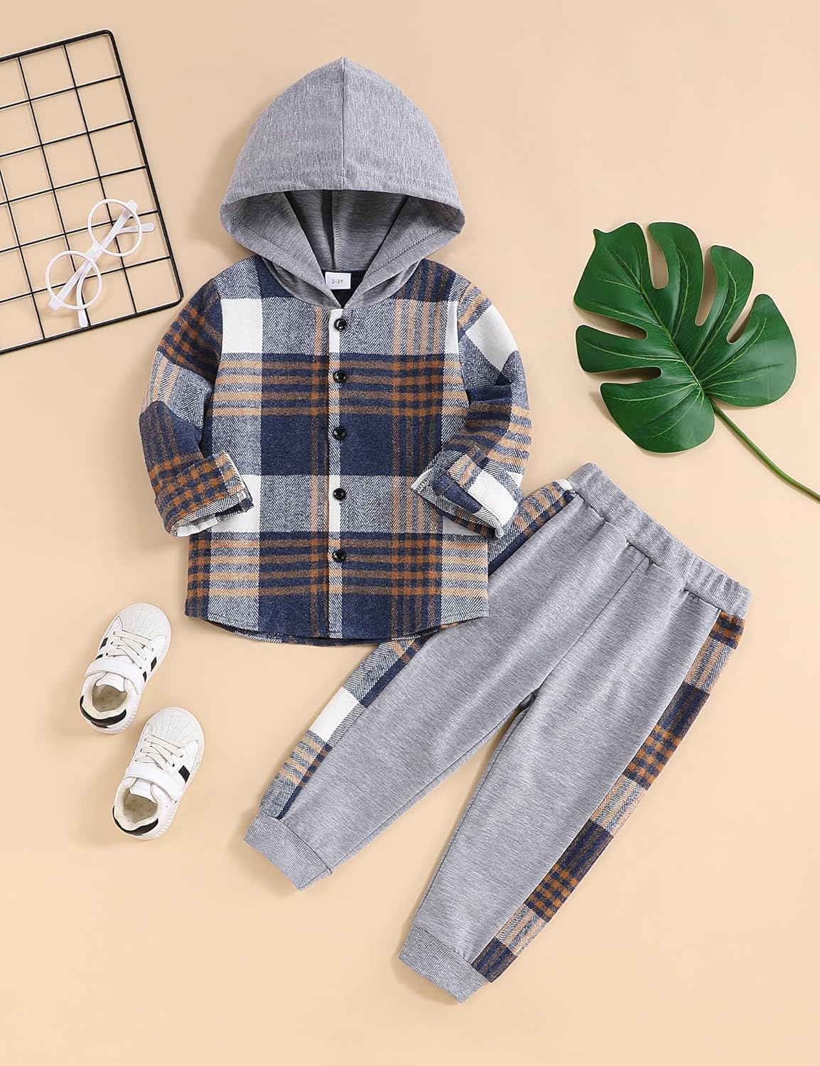Adorable Toddler Boys Flannel Lattice Button-Down Set
