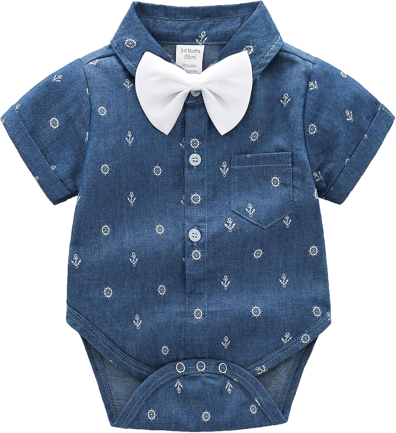 Baby Boys Gentleman Outfit Suits Navy White Set With Bow Tie Suspenders