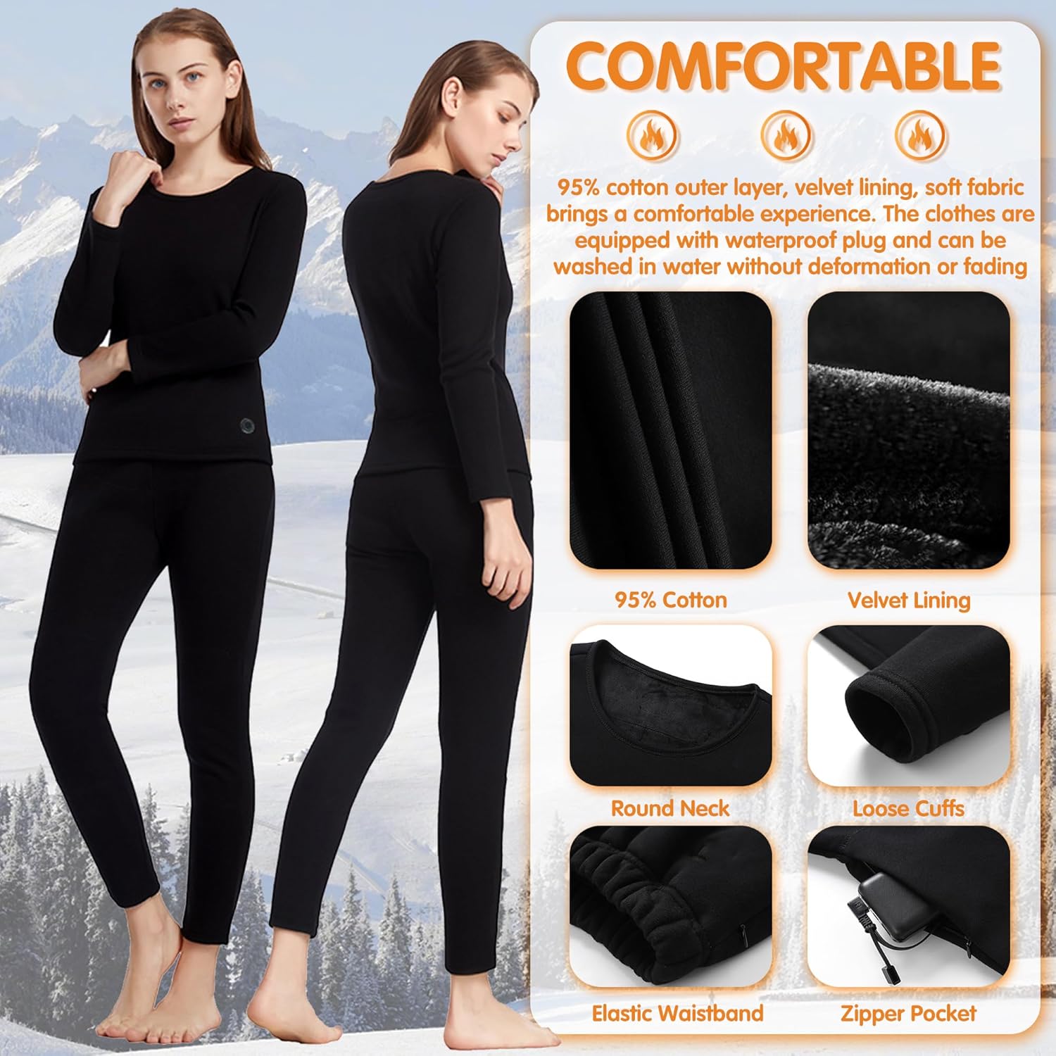 Keep You Warm All Year - Womens Heated Underwear Set with 16 Heating Zones