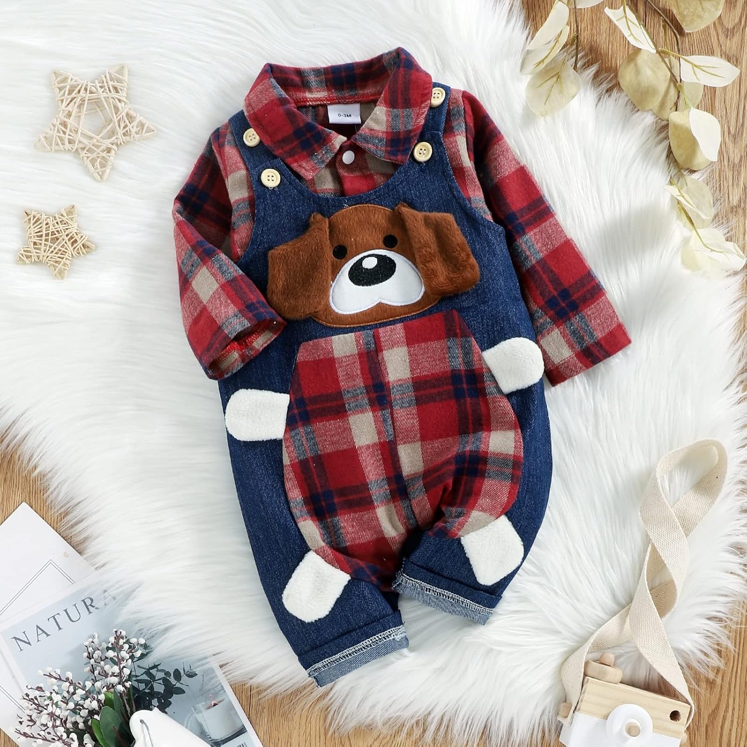 Adorable Baby Boys Cotton Overalls with Plaid Design