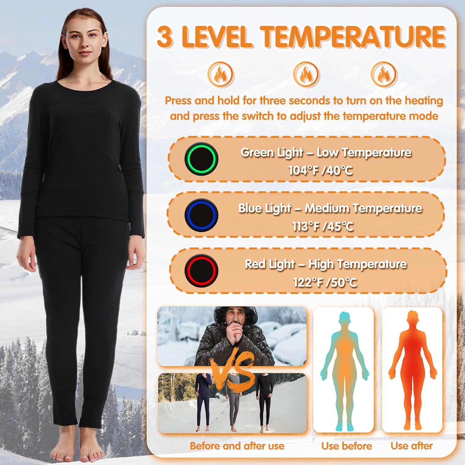 Keep You Warm All Year - Womens Heated Underwear Set with 16 Heating Zones