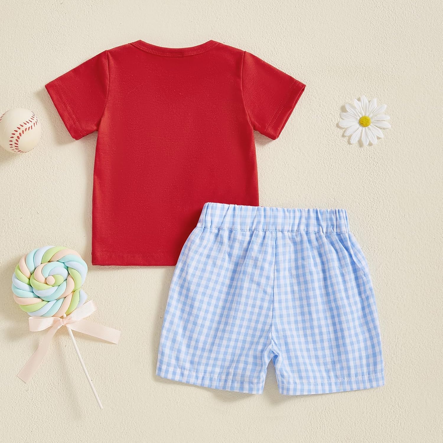 2PCS Plaid Around T-Shirt and Shorts Set for Toddler Boys