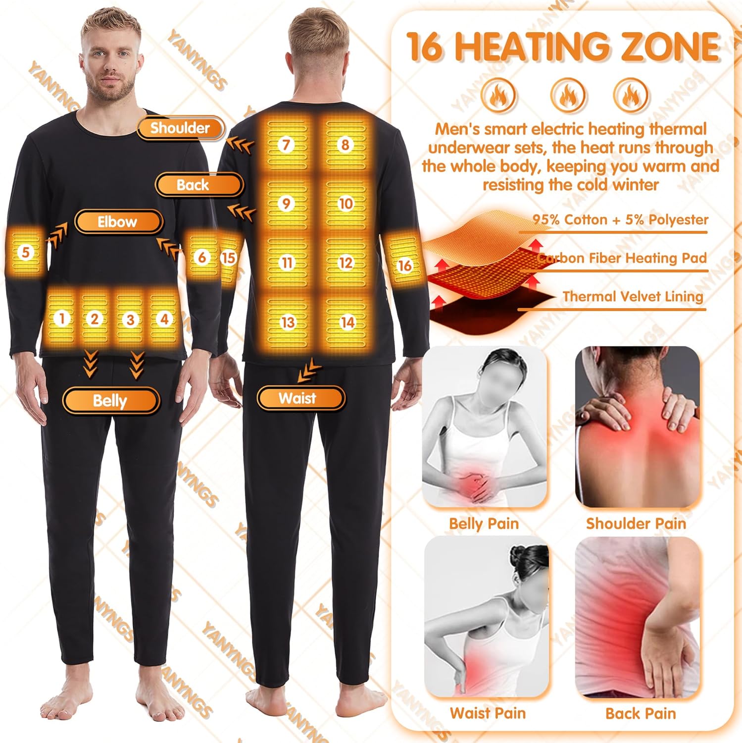 YANYNGS Heated Underwear Shirt with 16 Heating Zones