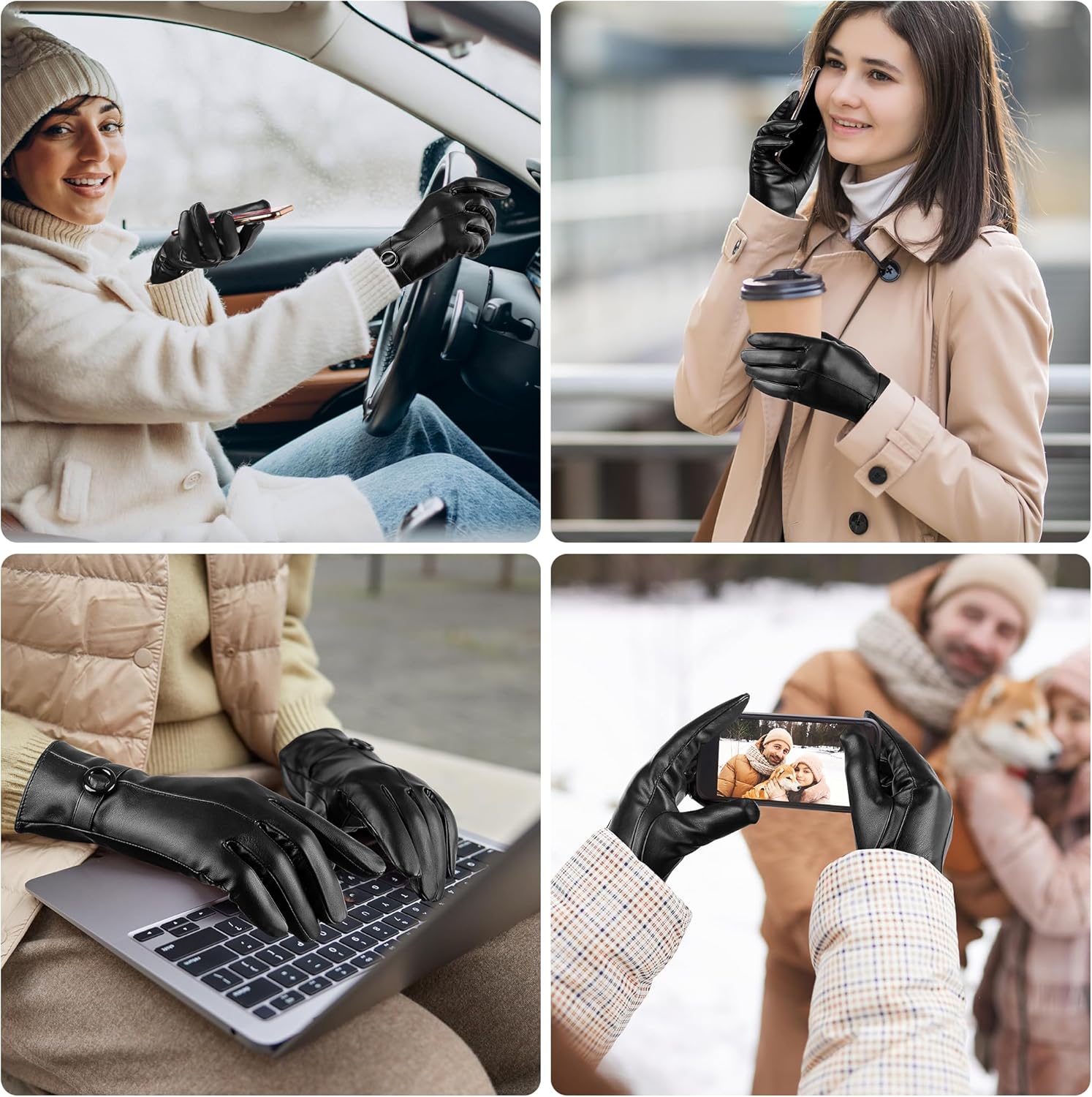 Womens Winter Leather Gloves TouchScreen Gloves for Driving More