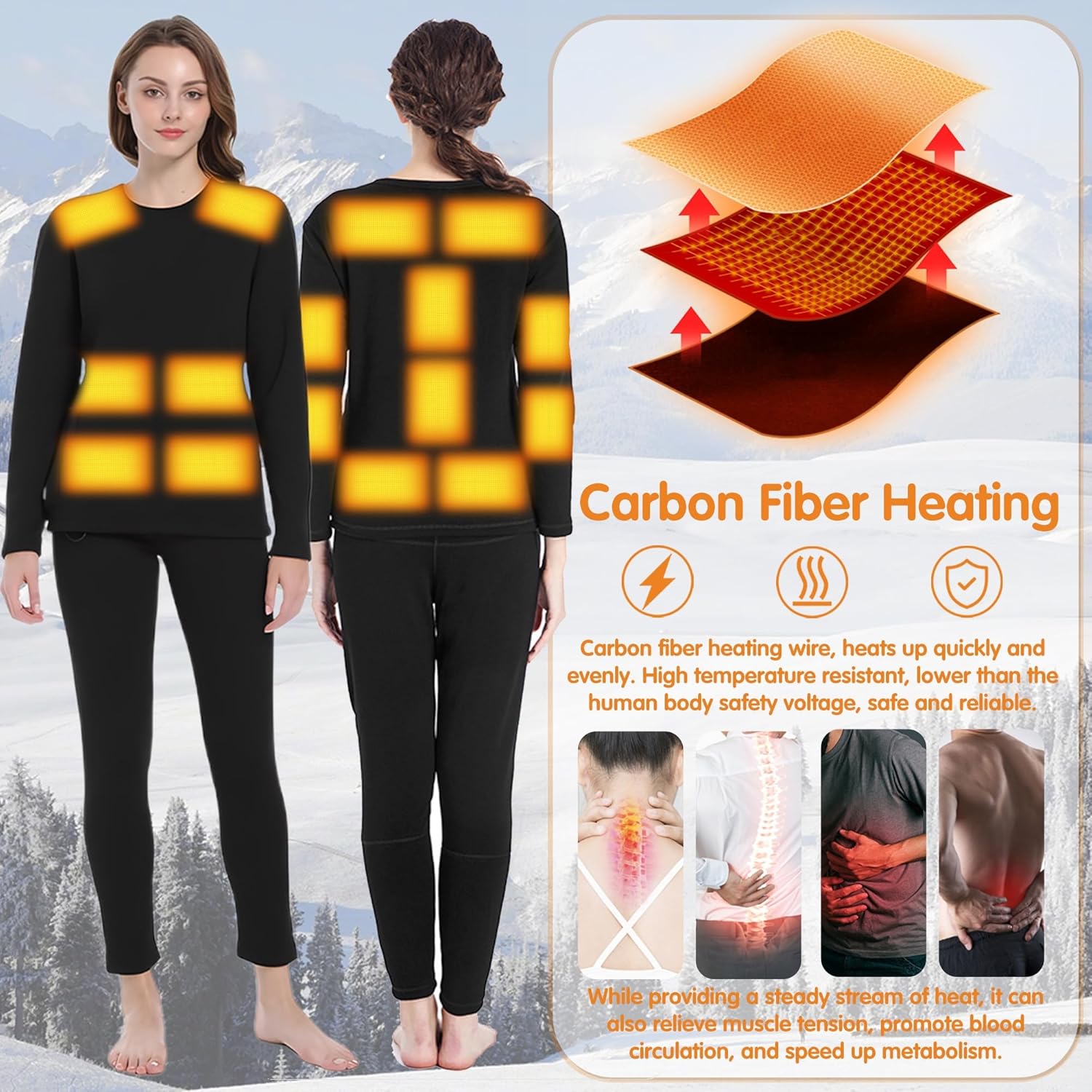 Warm Electric Thermal Underwear for Women - Hunting