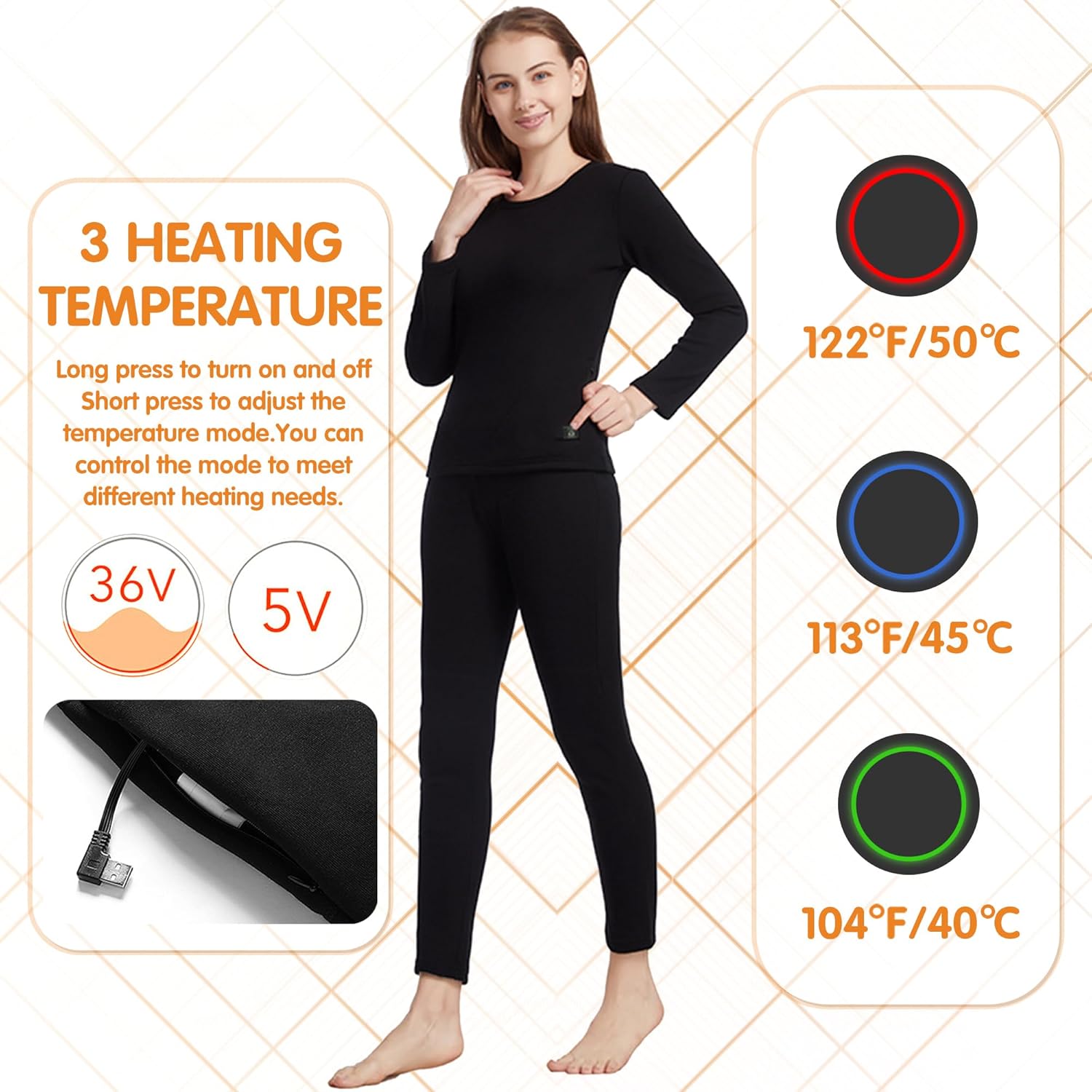 Stay Warm in Fashion 32 Heating Zones Electric Thermal Underwear for Women
